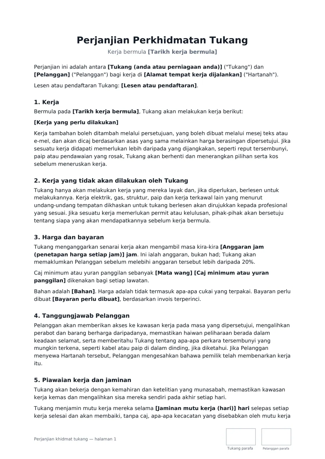 Perjanjian khidmat tukang — halaman 1 daripada 2
