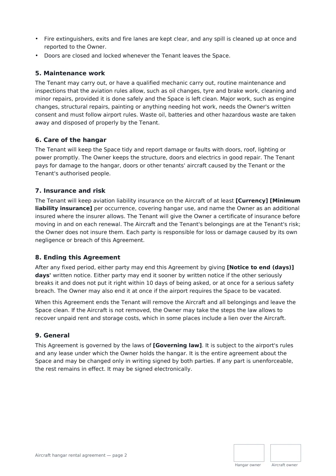 Aircraft hangar rental agreement — page 2 of 3
