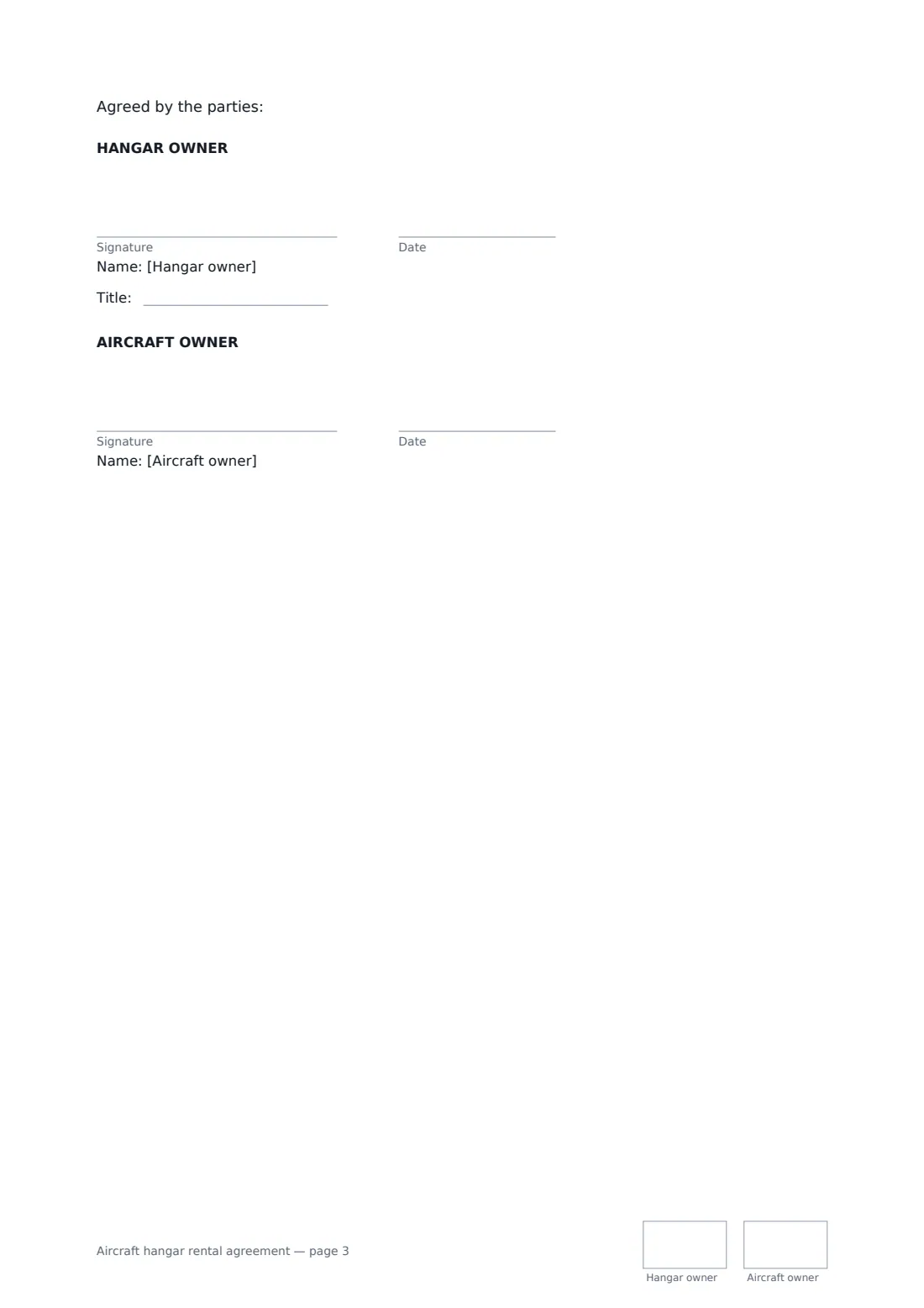 Aircraft hangar rental agreement — page 3 of 3