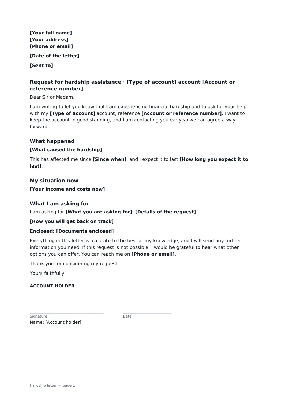 Hardship letter — page 1 of 1