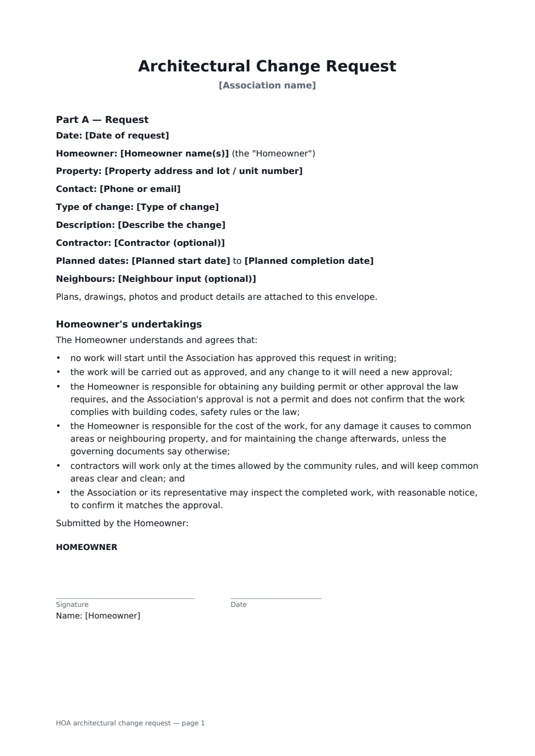 HOA architectural change request — page 1 of 2