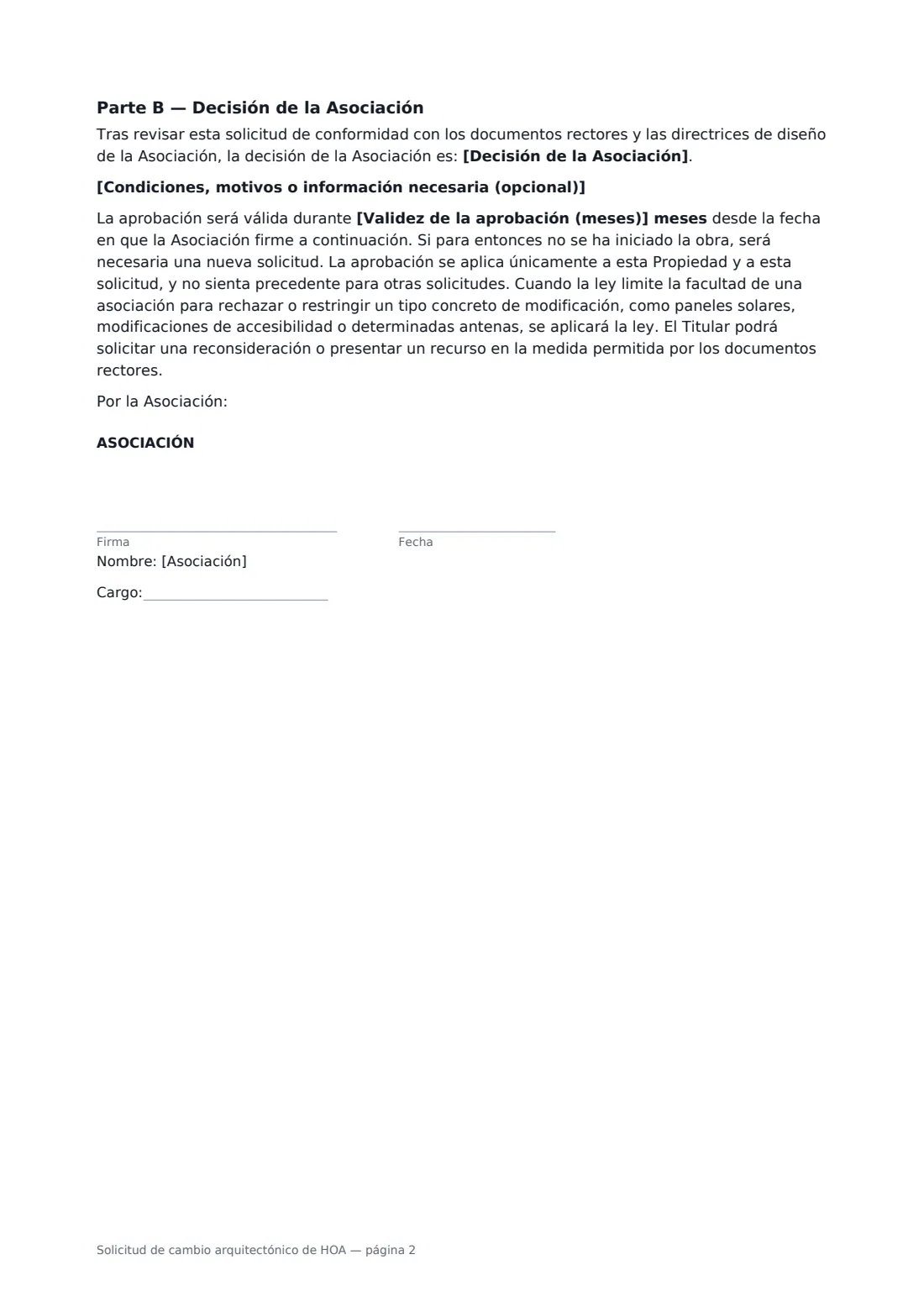 Solicitud de cambio arquitectónico de HOA: página 2 de 2