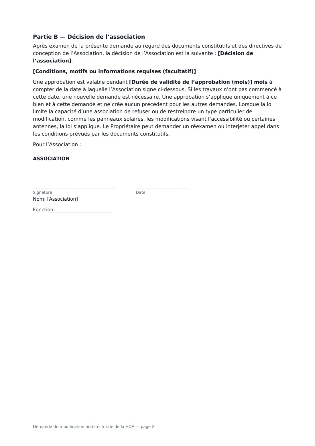 Demande de modification architecturale de la HOA — page 2 sur 2