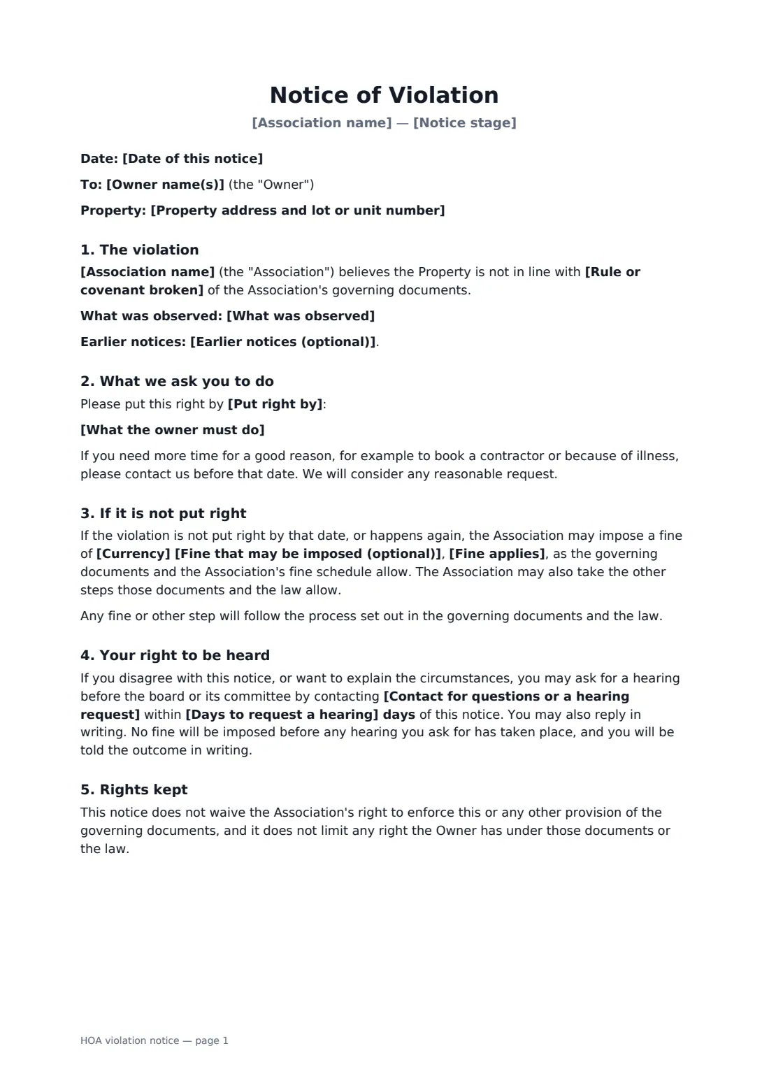 HOA violation notice — page 1 of 2