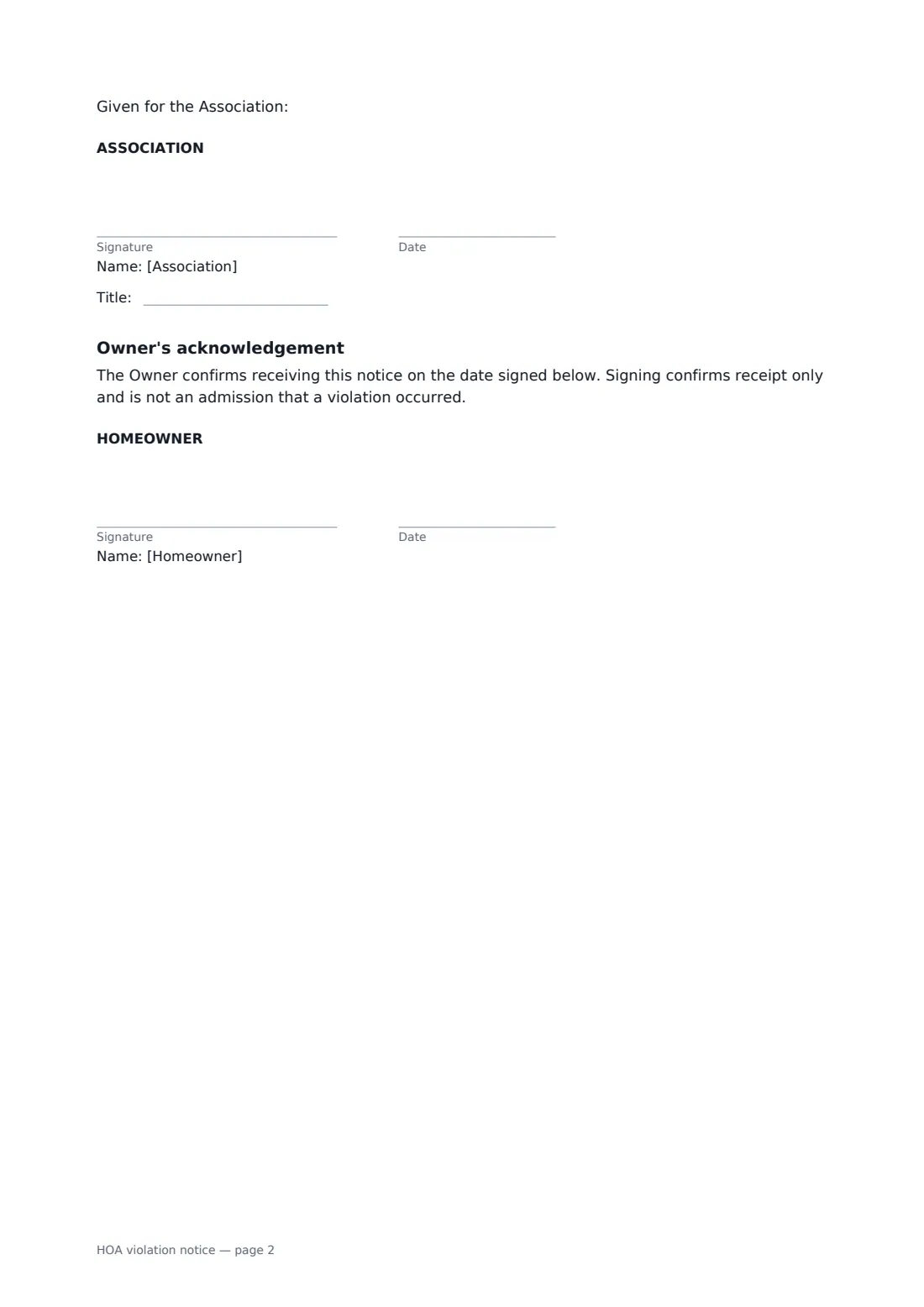 HOA violation notice — page 2 of 2