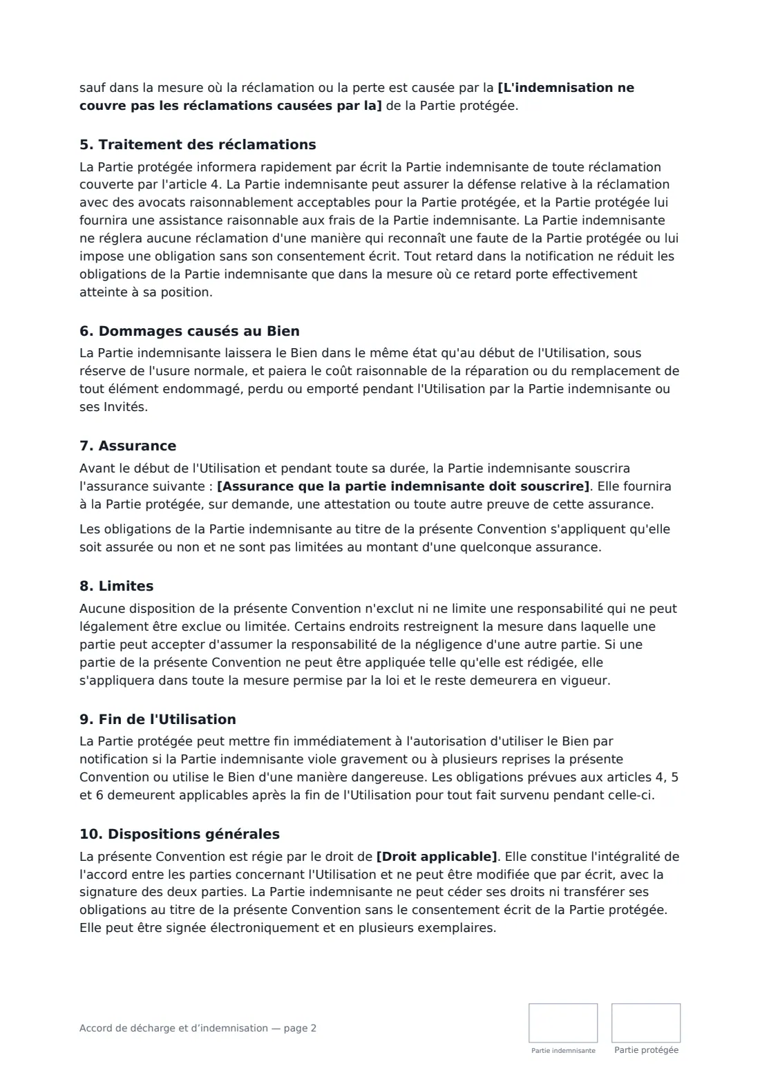Accord de décharge et d’indemnisation — page 2 sur 3