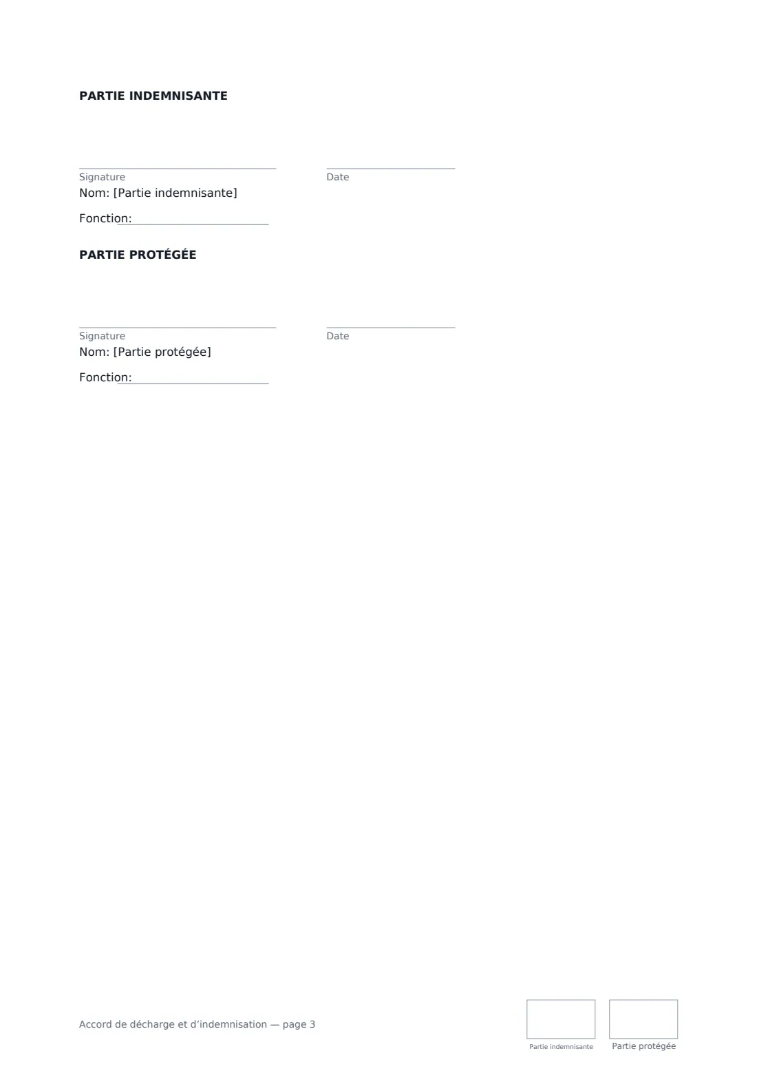 Accord de décharge et d’indemnisation — page 3 sur 3