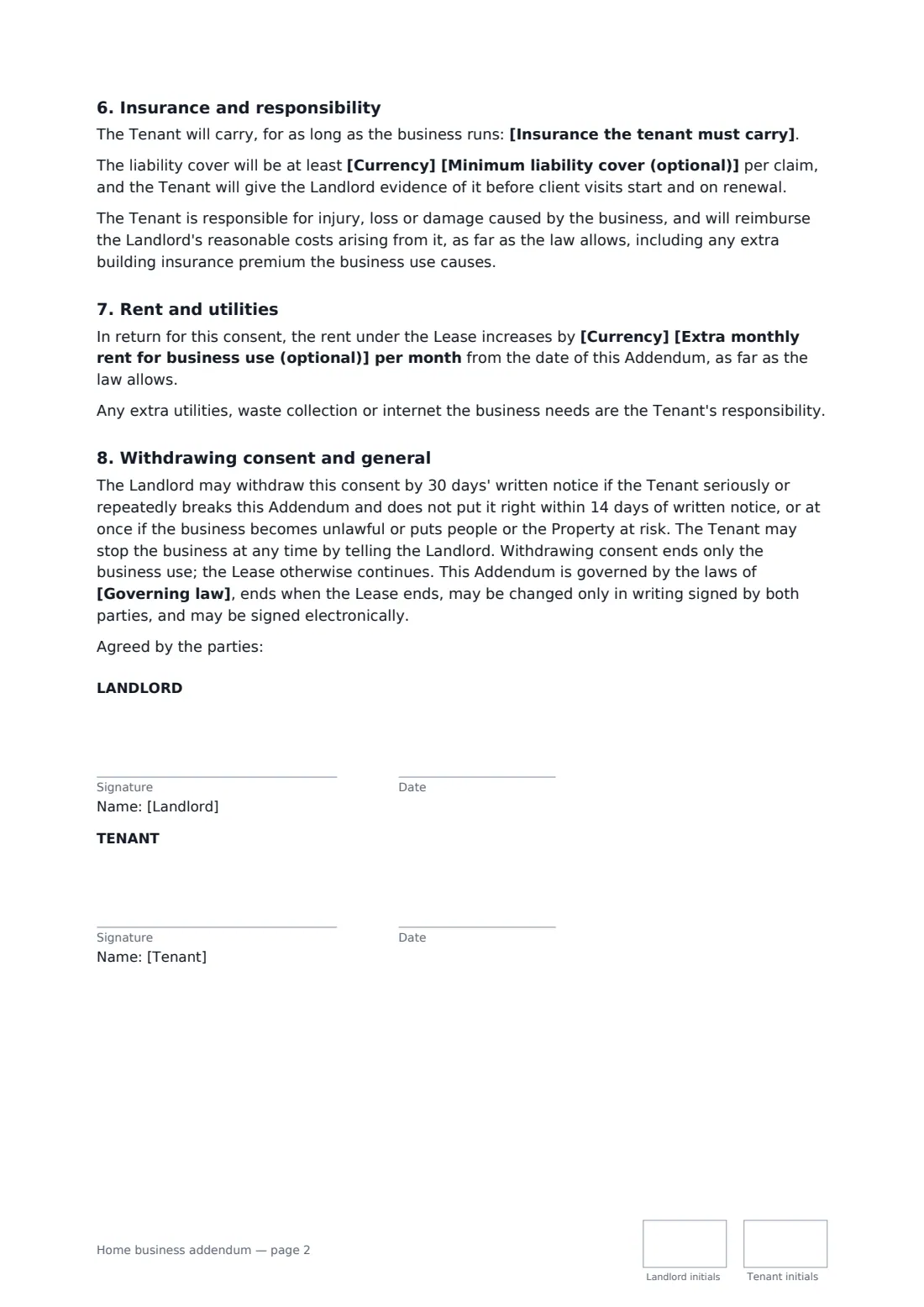 Home business addendum — page 2 of 2