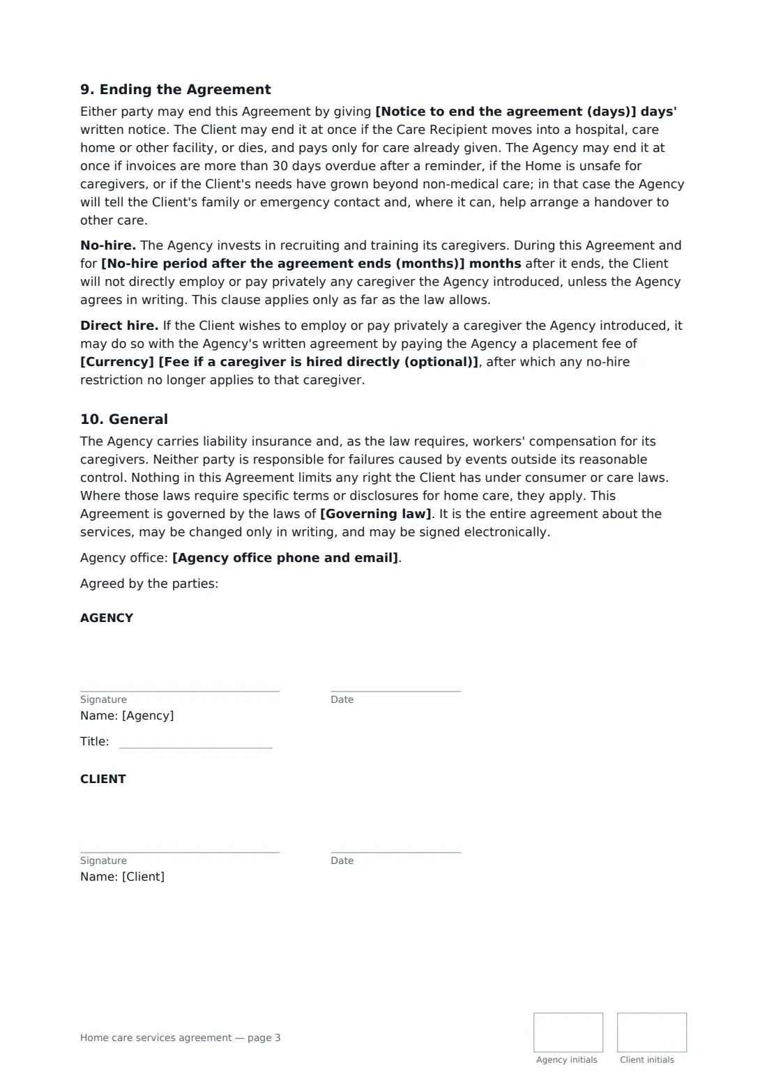 Home care services agreement — page 3 of 3
