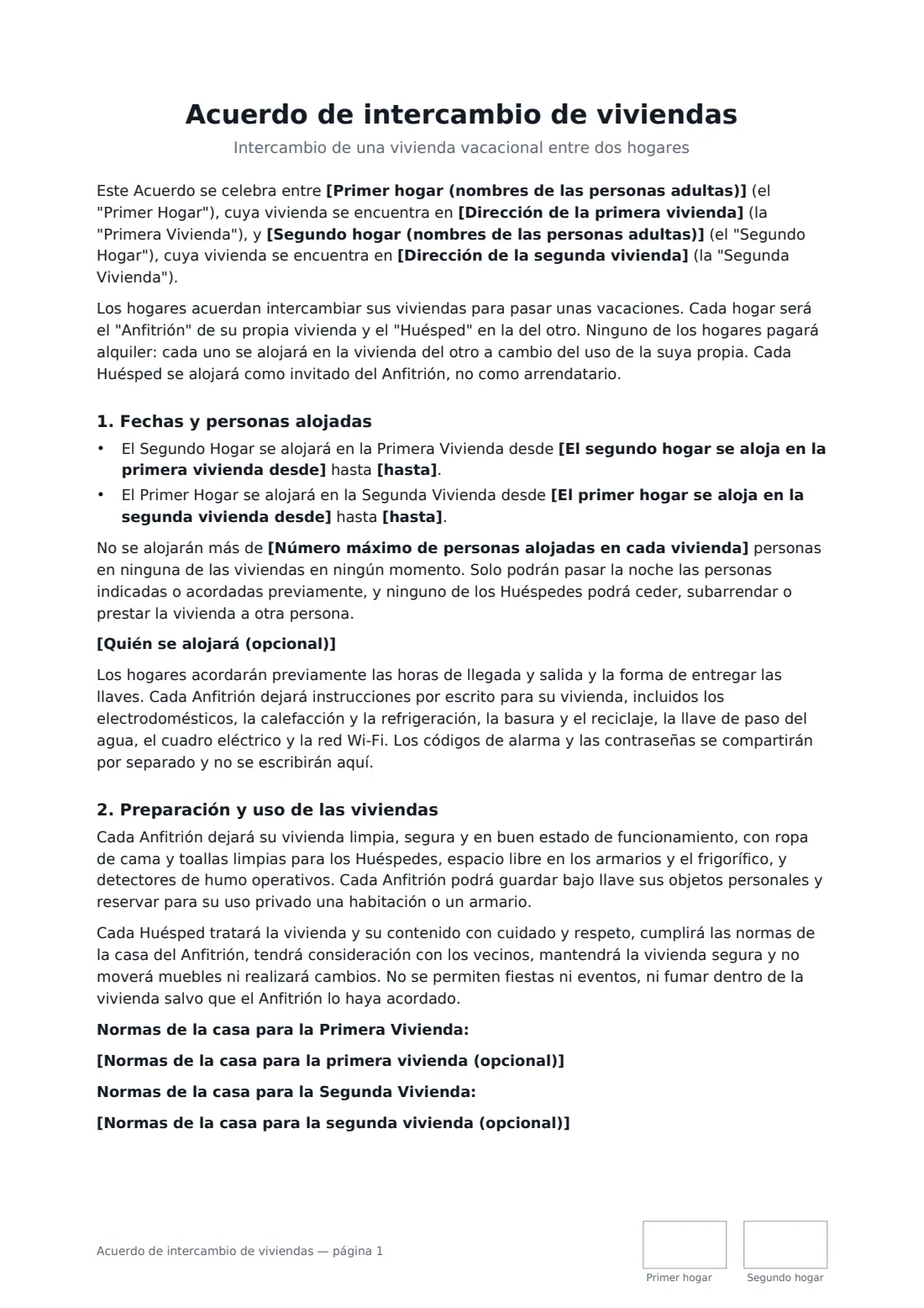 Acuerdo de intercambio de viviendas: página 1 de 3