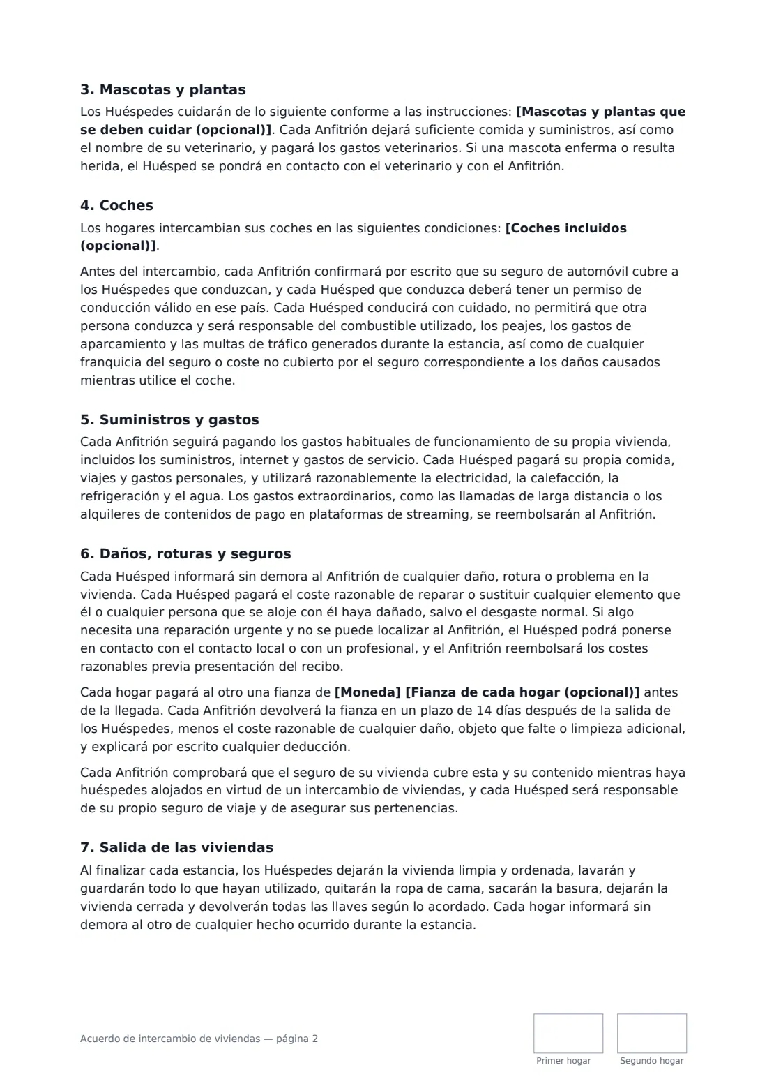 Acuerdo de intercambio de viviendas: página 2 de 3
