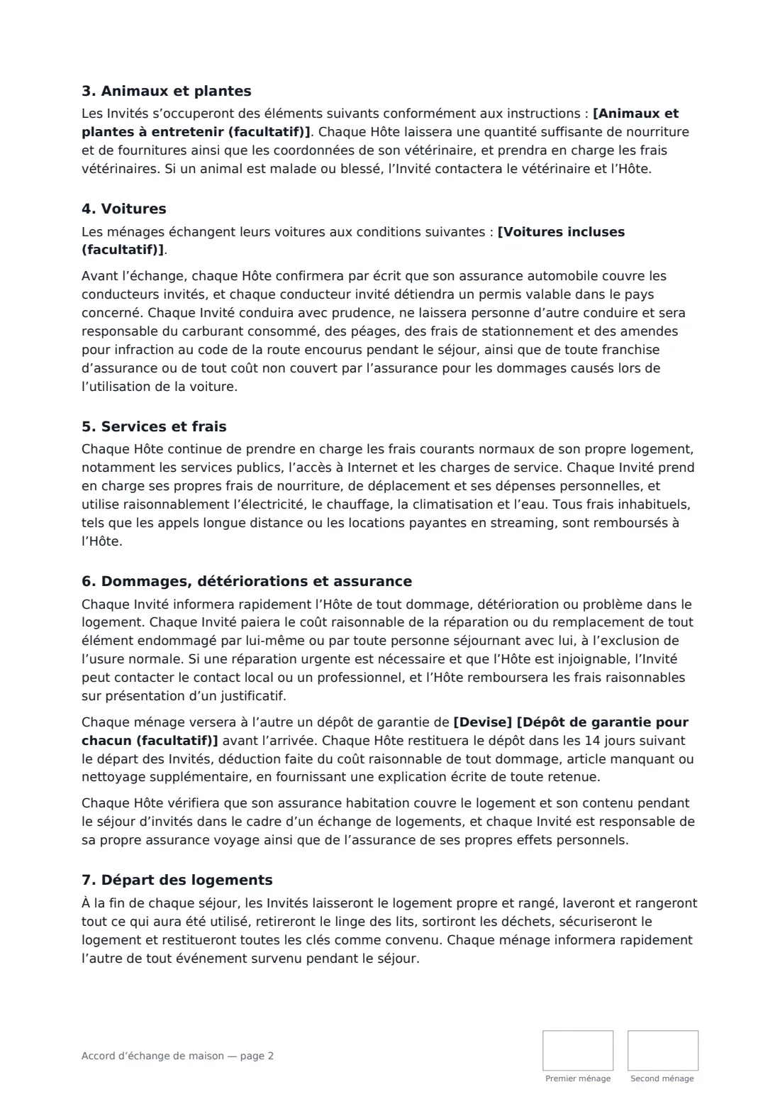 Accord d’échange de maison — page 2 sur 3