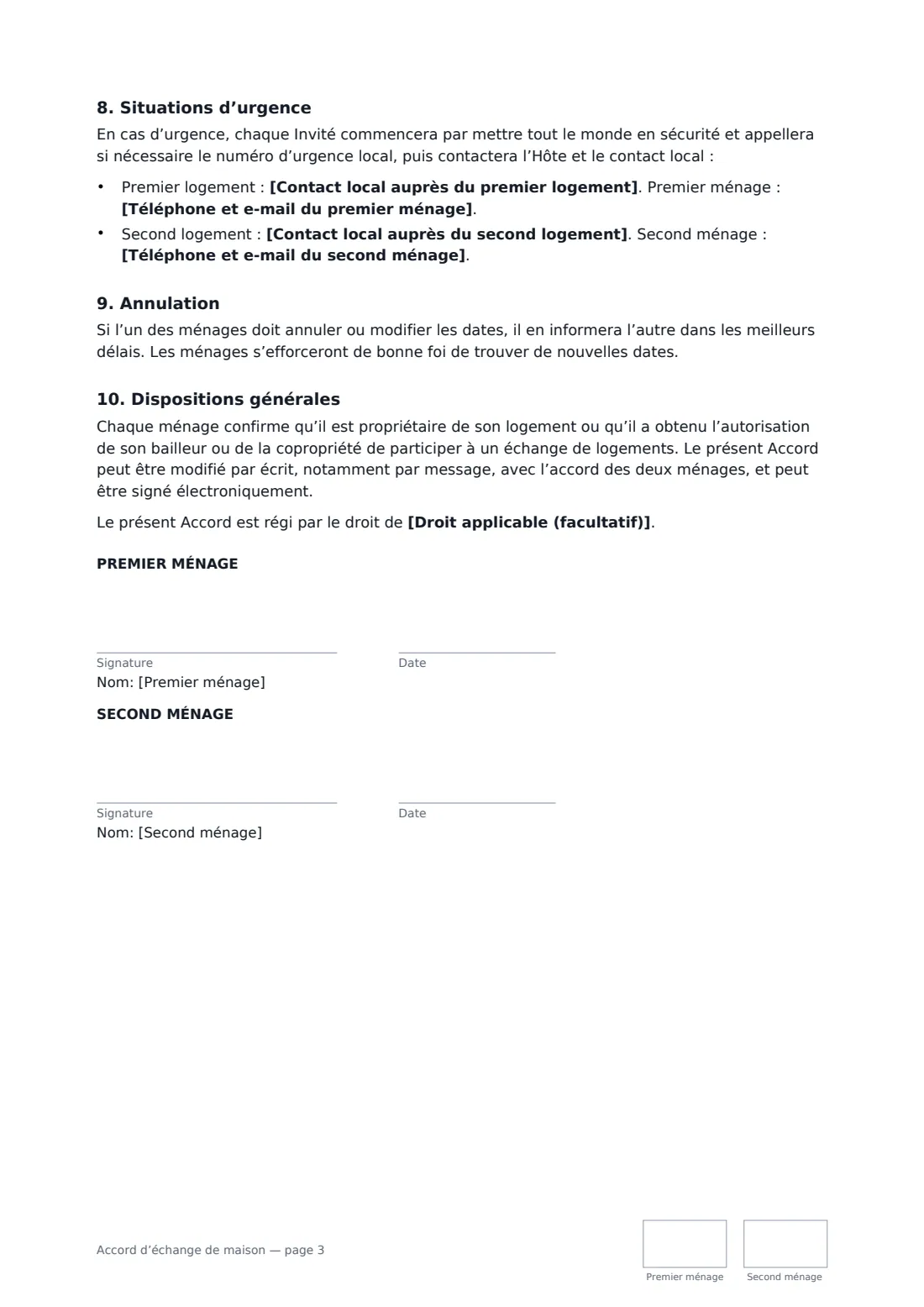 Accord d’échange de maison — page 3 sur 3