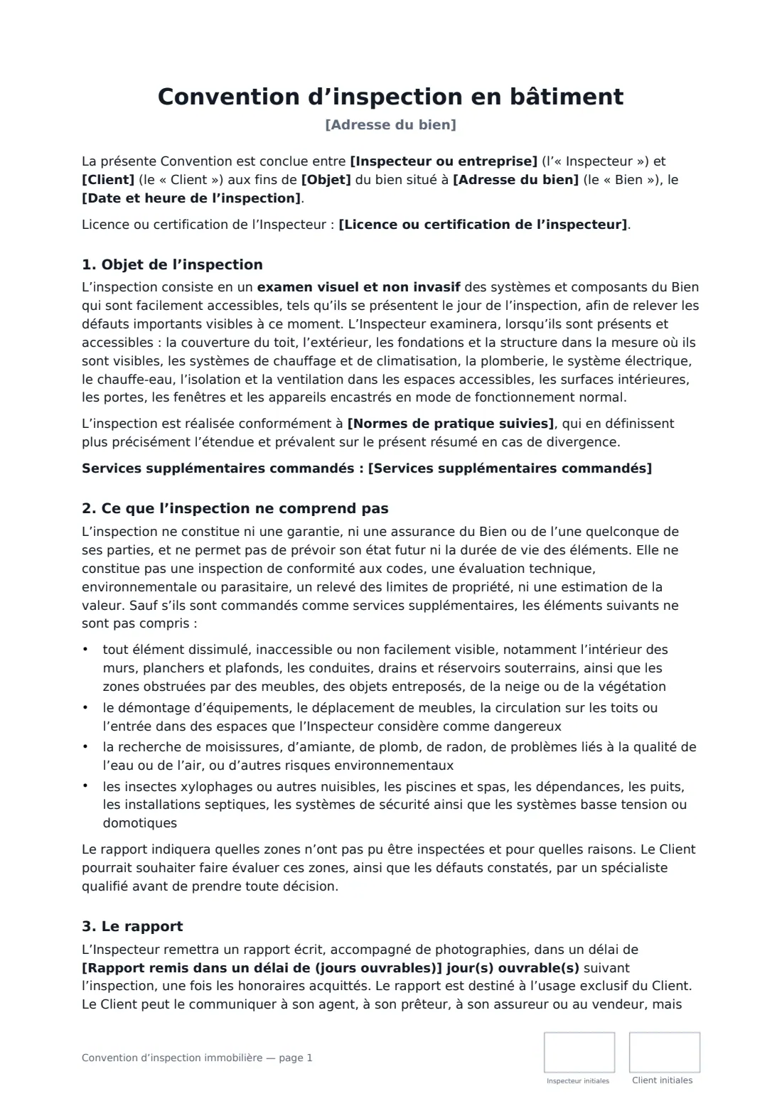 Convention d’inspection immobilière — page 1 sur 3