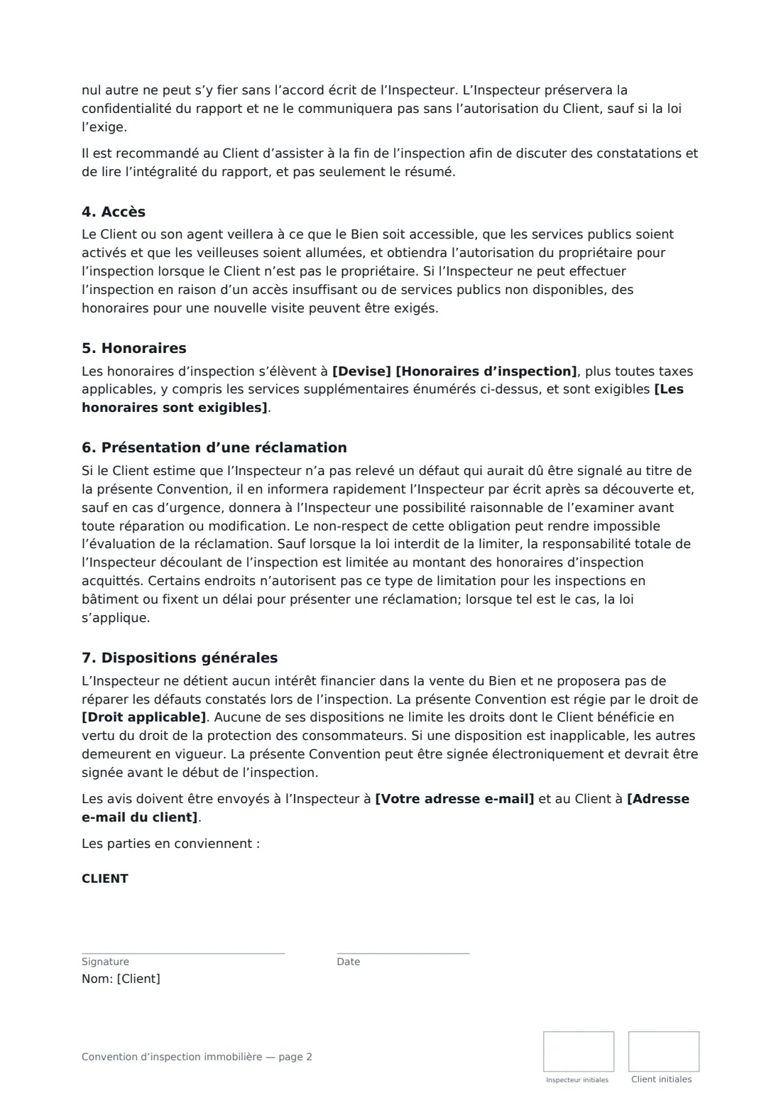 Convention d’inspection immobilière — page 2 sur 3