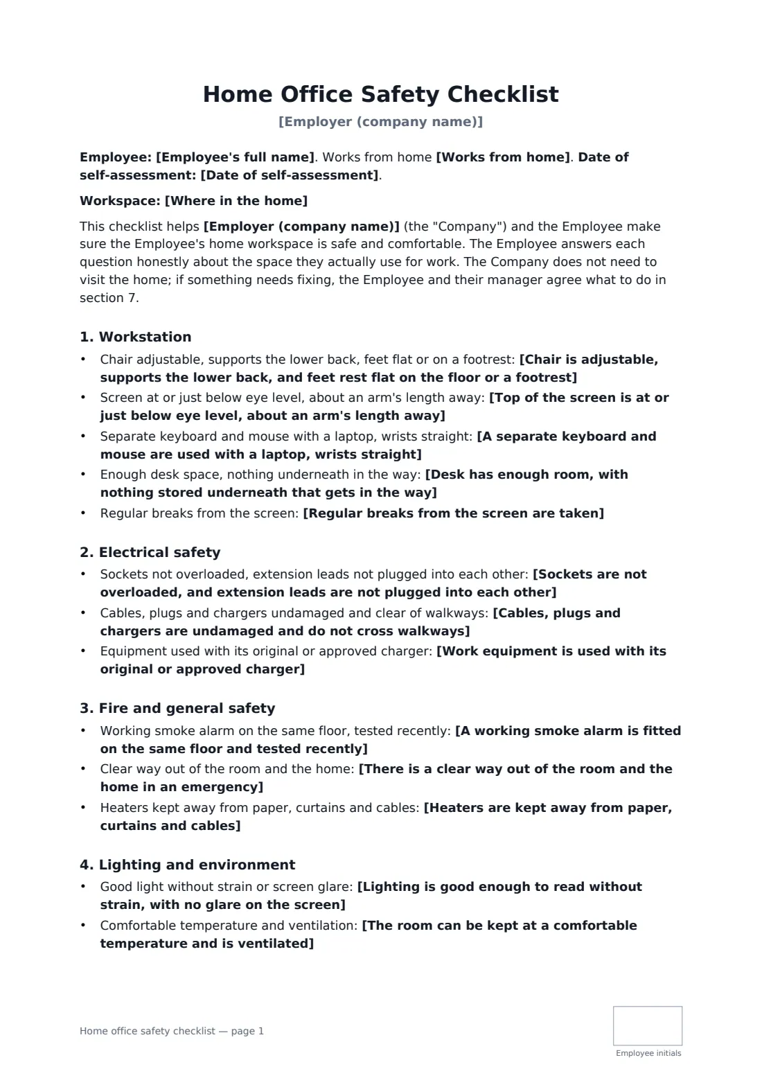 Home office safety checklist — page 1 of 2