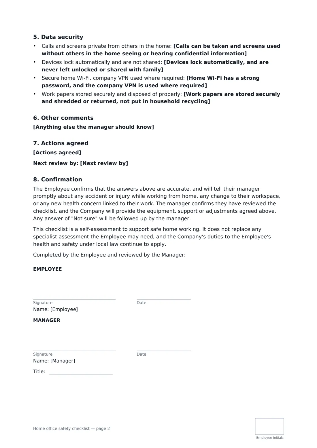 Home office safety checklist — page 2 of 2