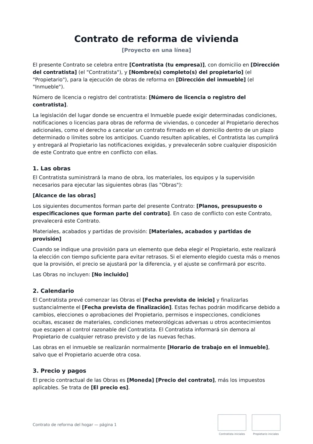 Contrato de reforma del hogar: página 1 de 4