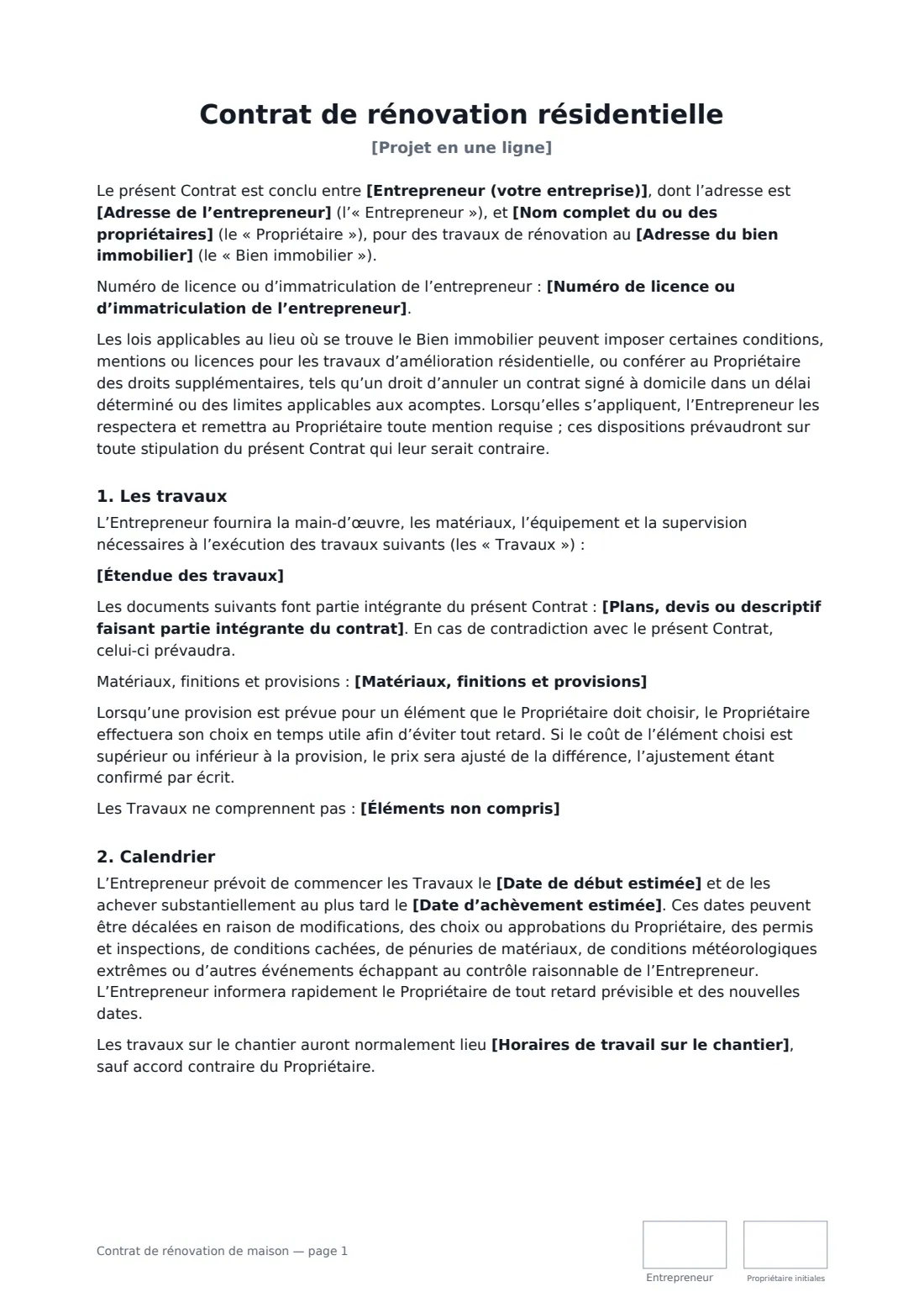Contrat de rénovation de maison — page 1 sur 4
