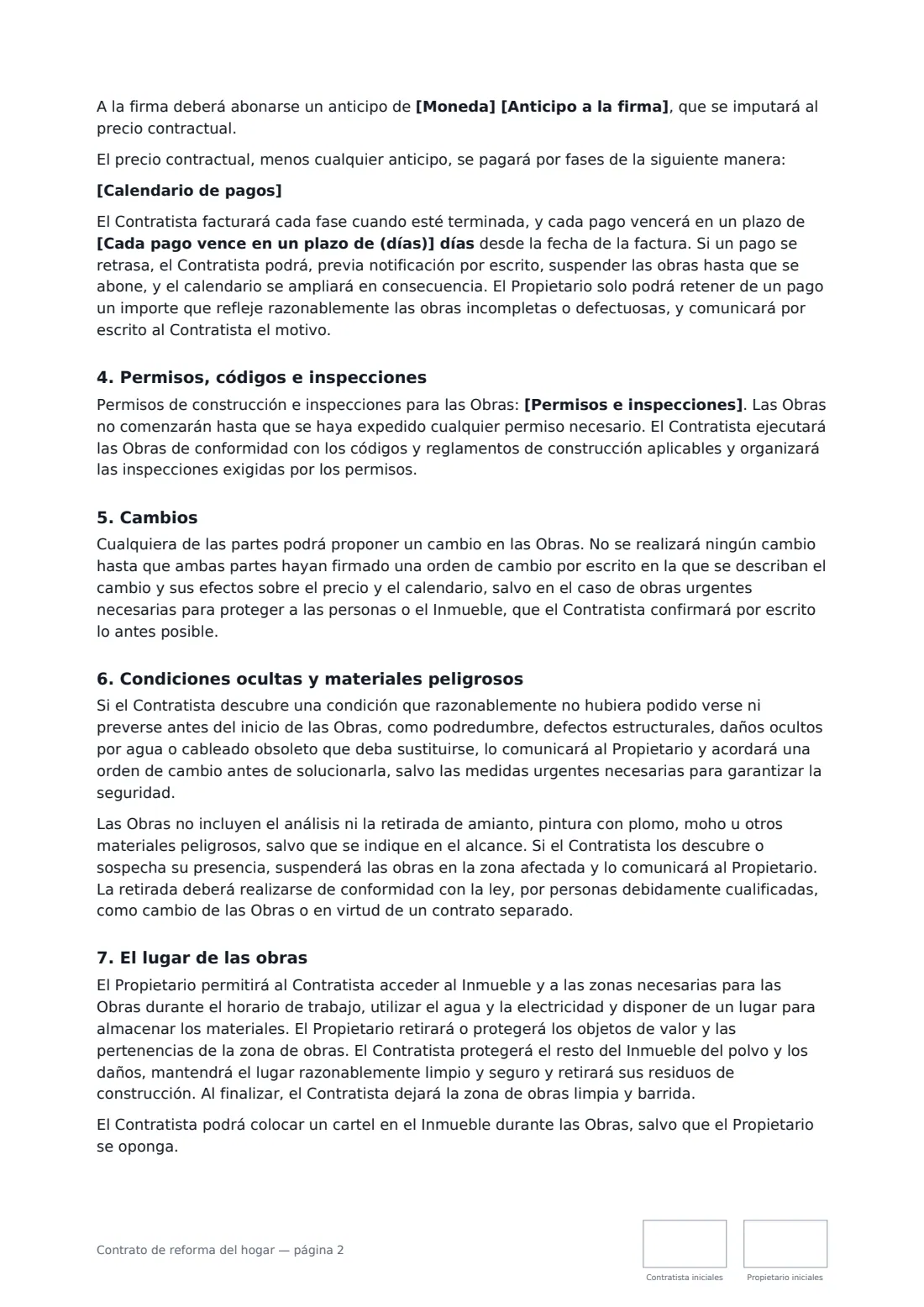 Contrato de reforma del hogar: página 2 de 4
