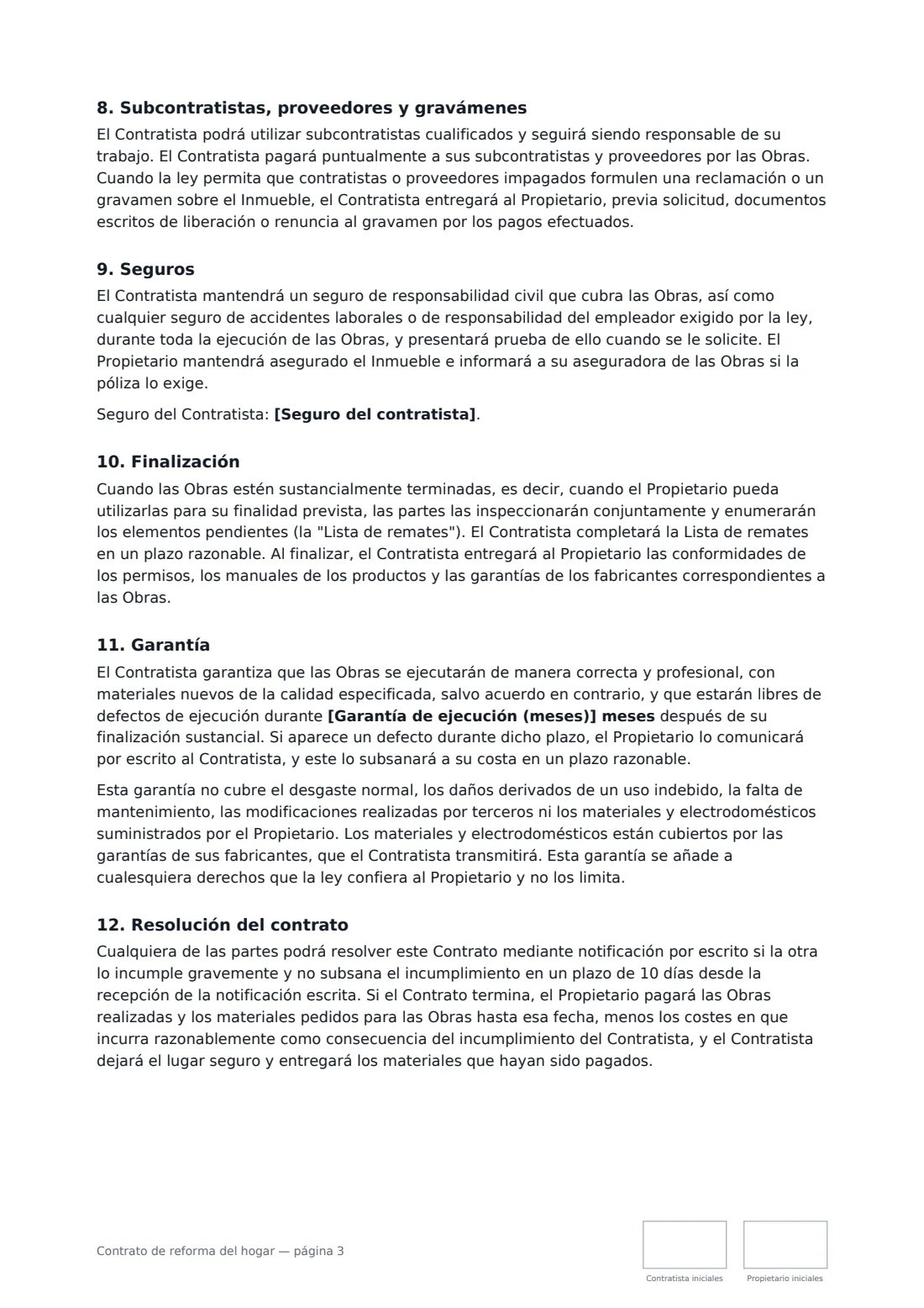 Contrato de reforma del hogar: página 3 de 4