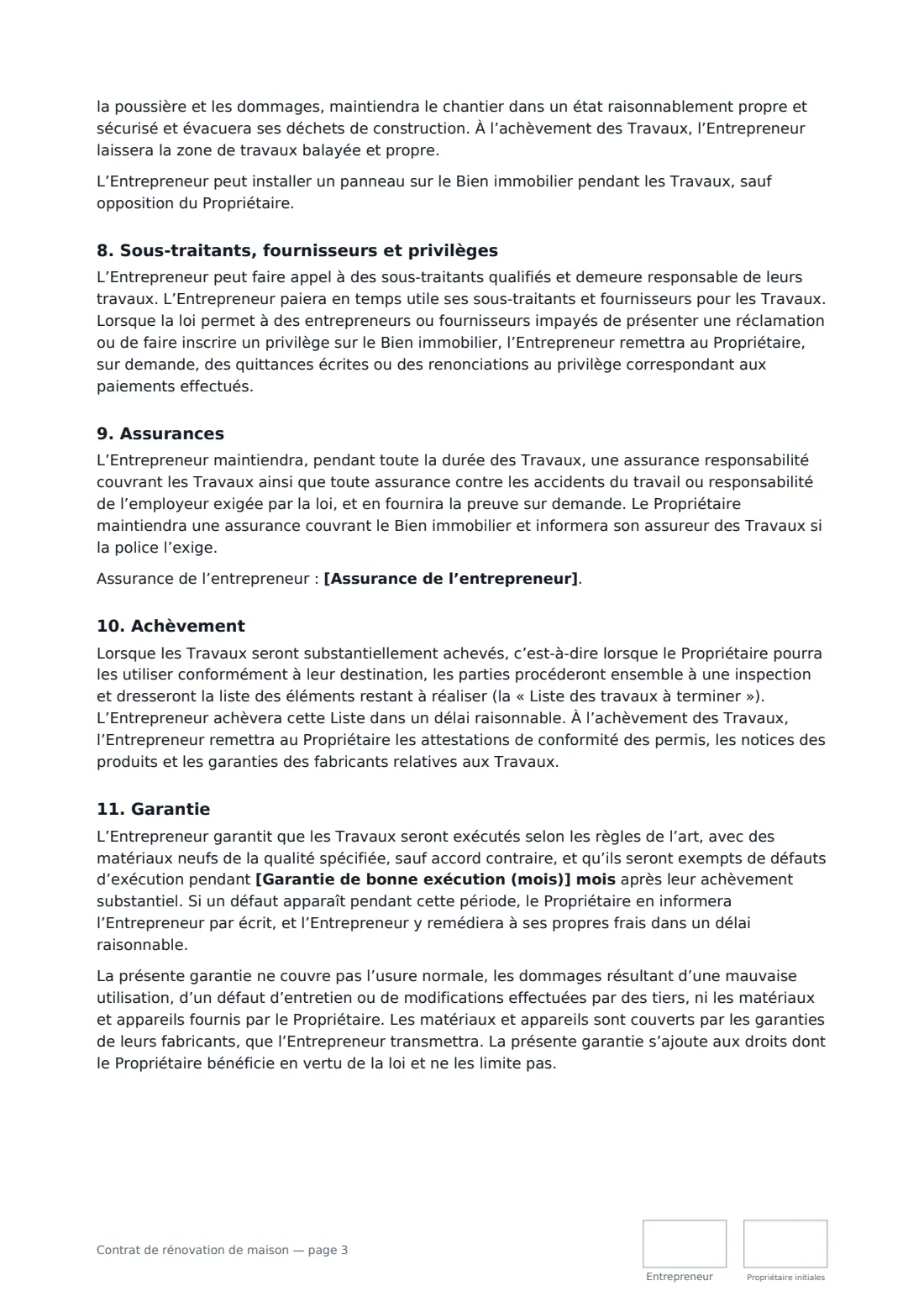 Contrat de rénovation de maison — page 3 sur 4