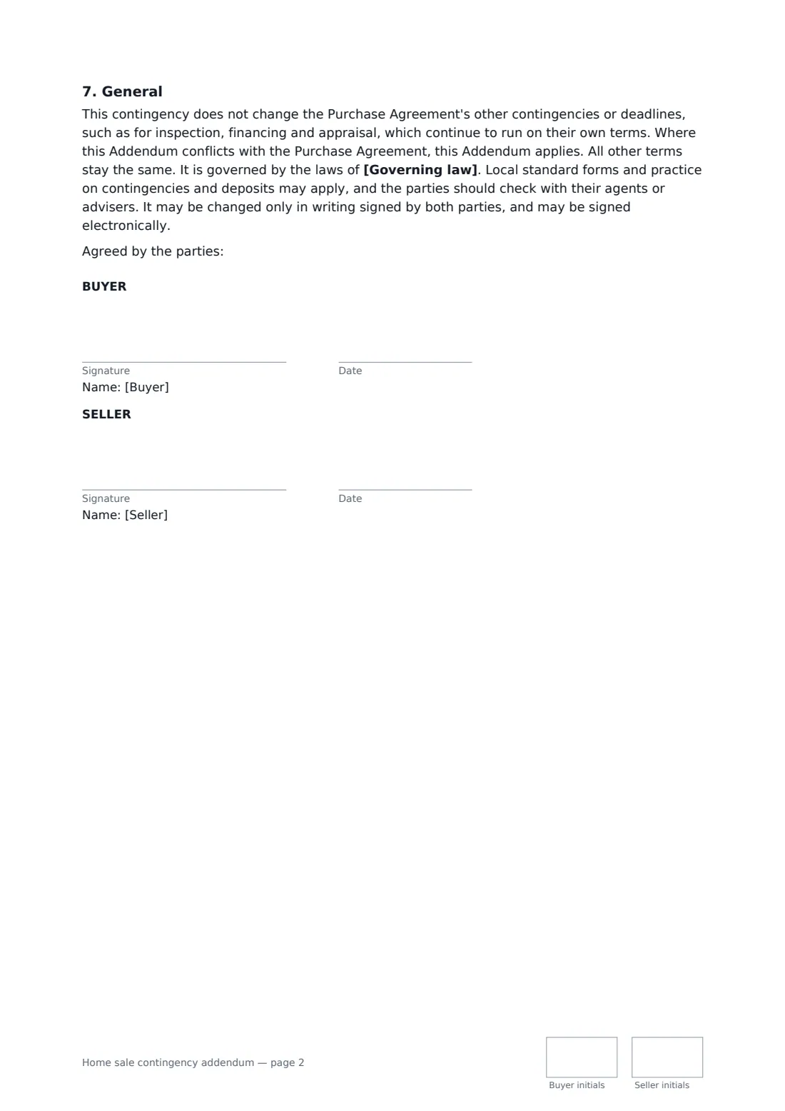 Home sale contingency addendum — page 2 of 2