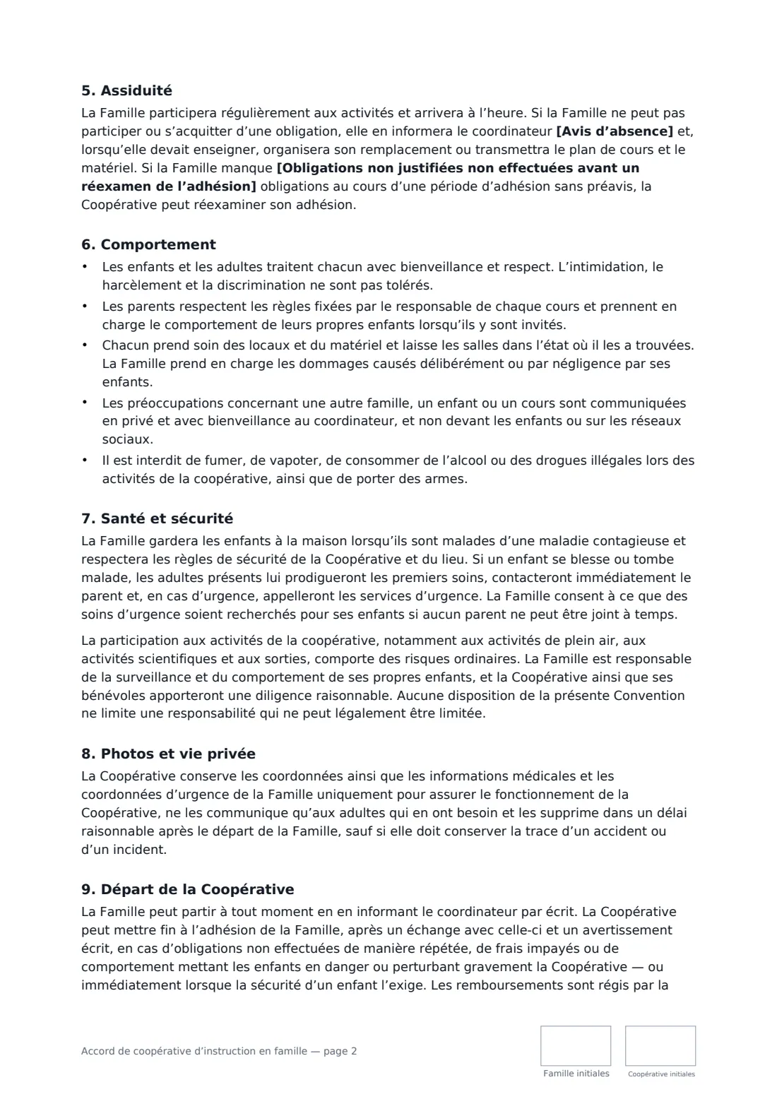 Accord de coopérative d’instruction en famille — page 2 sur 3