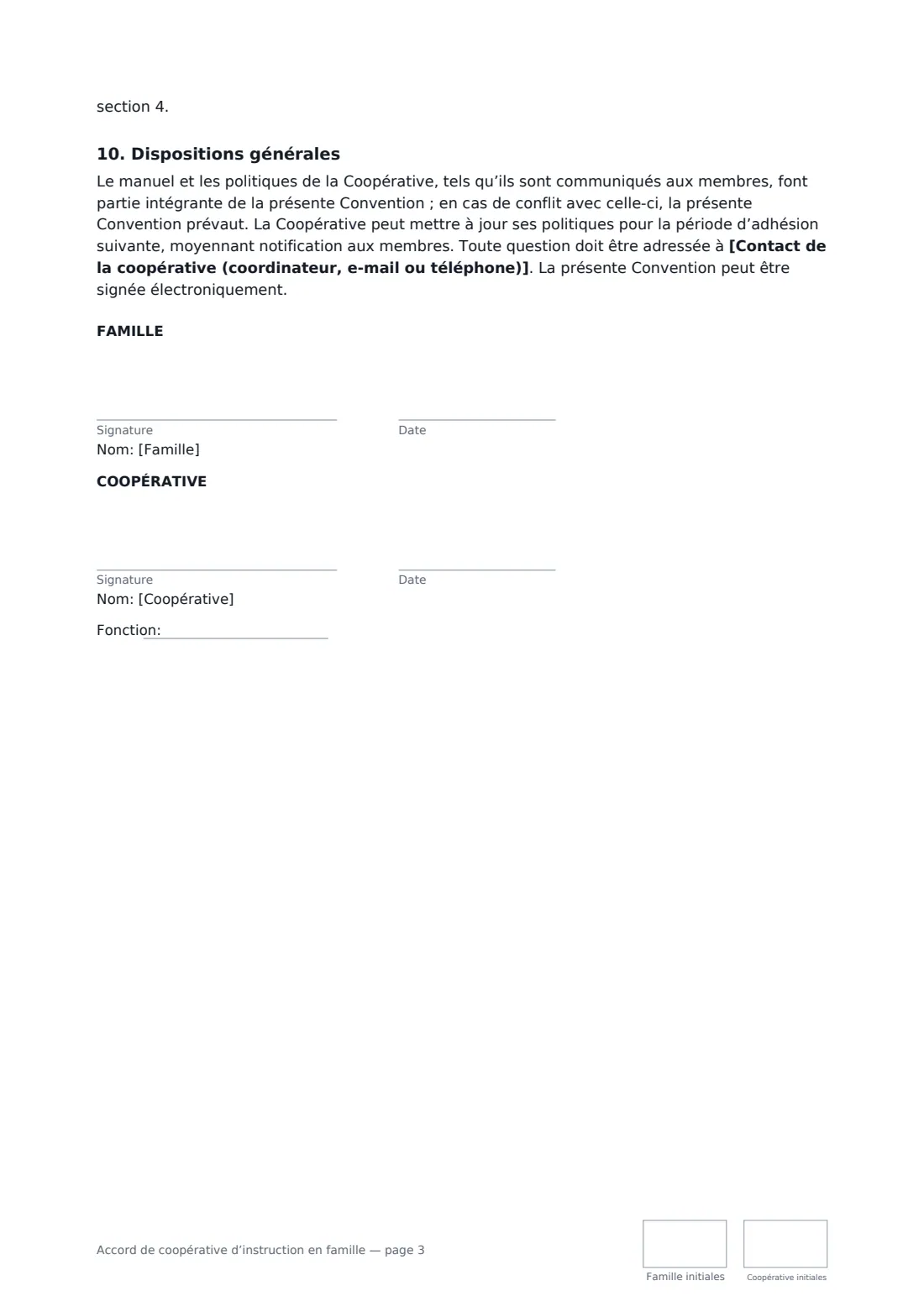 Accord de coopérative d’instruction en famille — page 3 sur 3