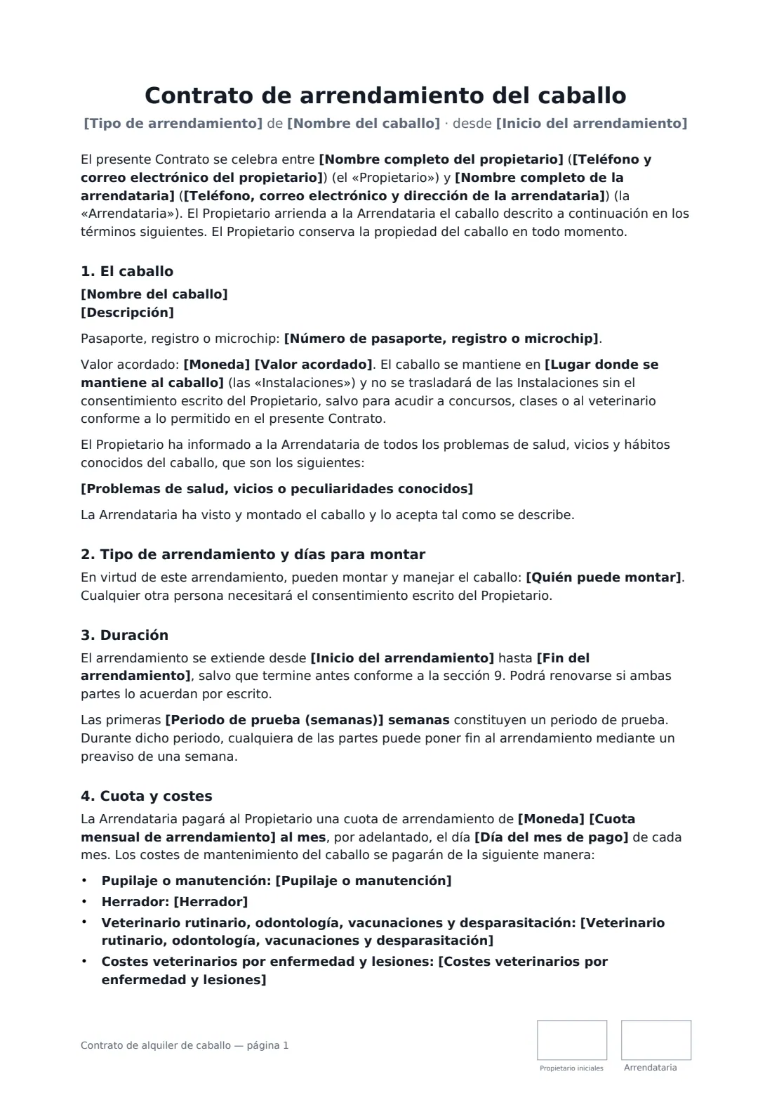 Contrato de alquiler de caballo: página 1 de 4