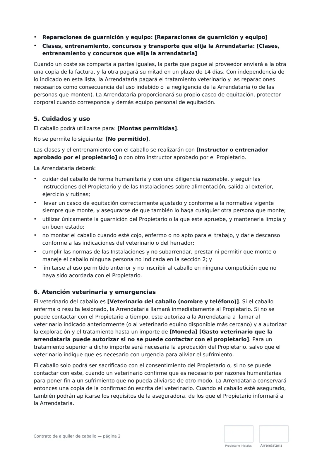 Contrato de alquiler de caballo: página 2 de 4