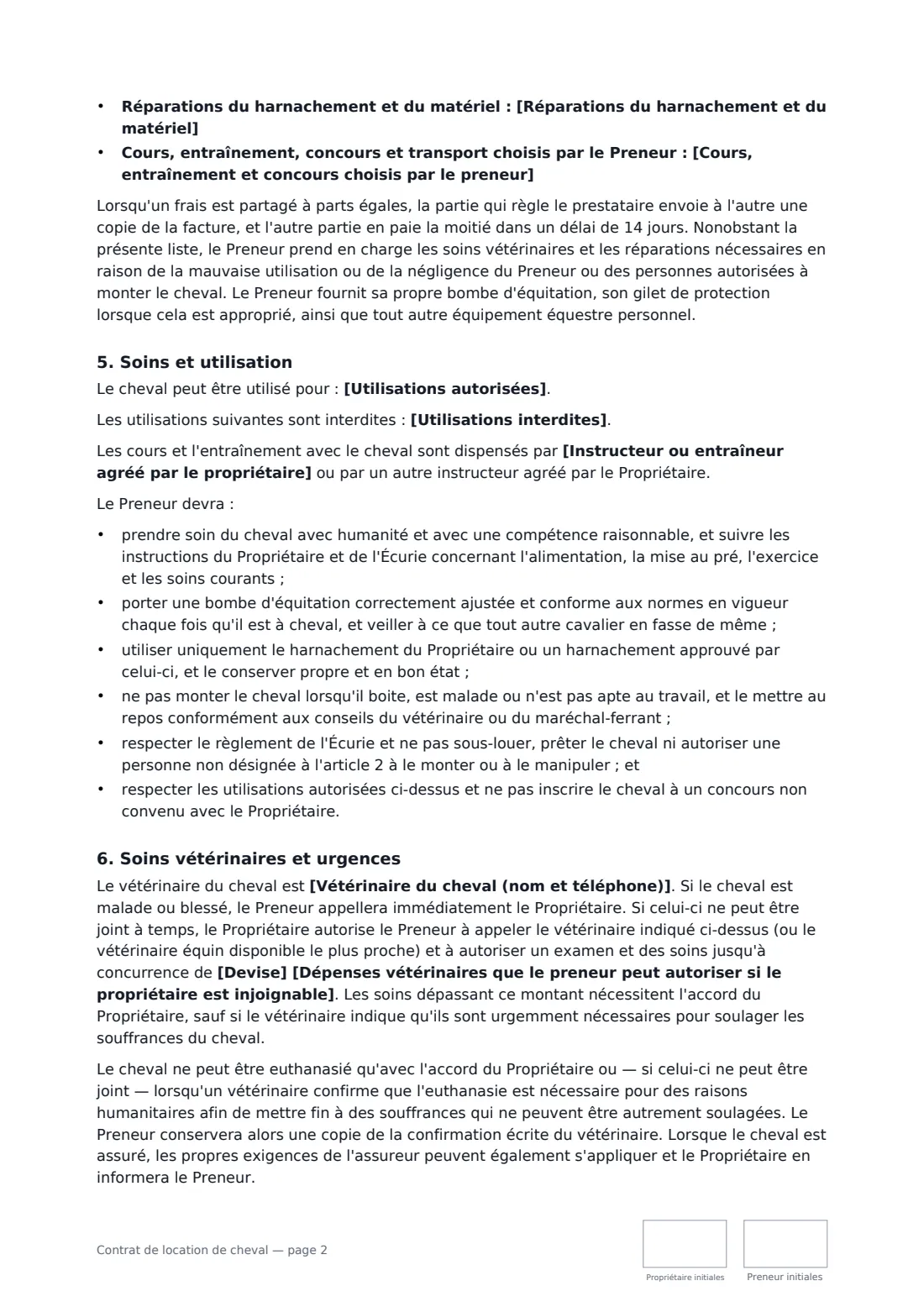 Contrat de location de cheval — page 2 sur 4