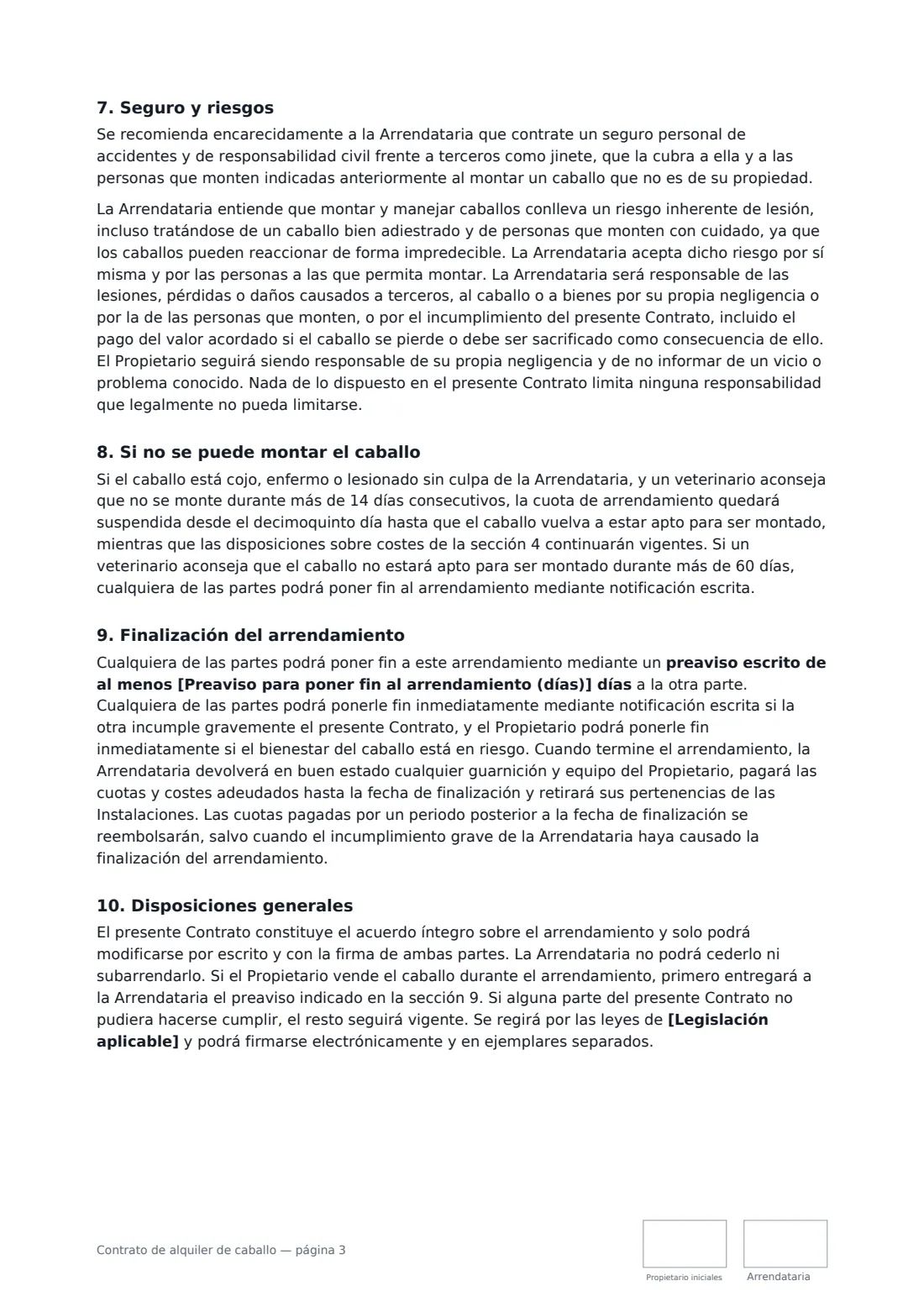 Contrato de alquiler de caballo: página 3 de 4