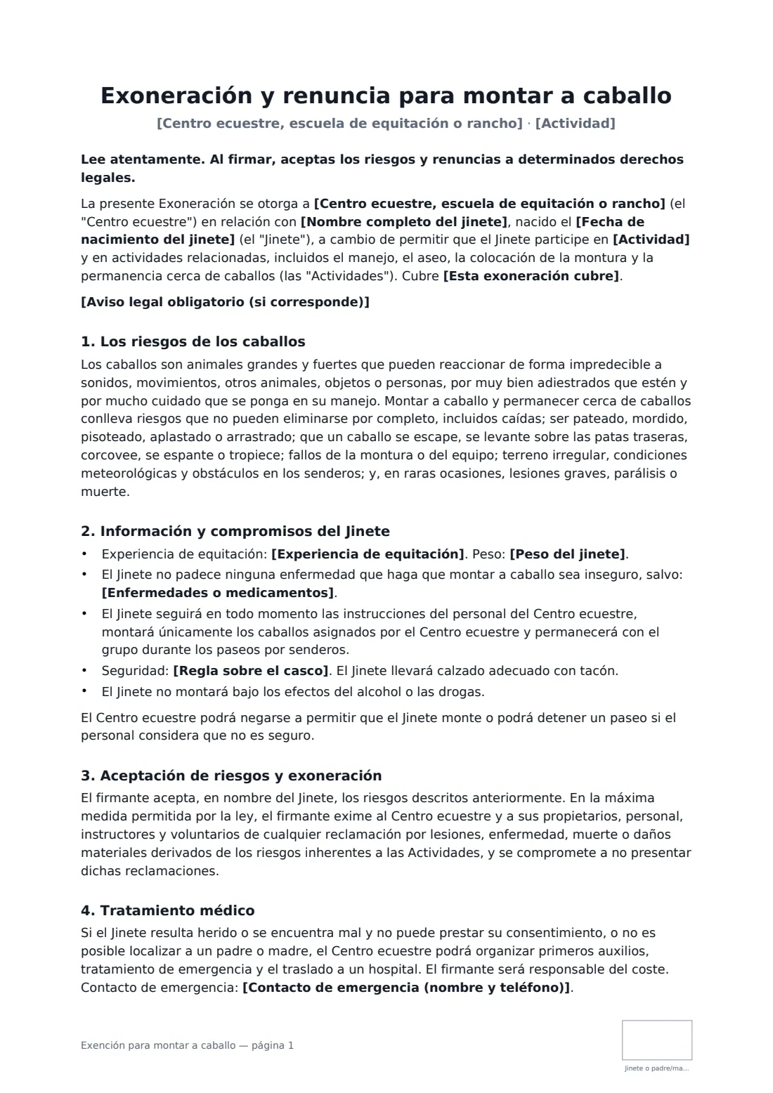 Exención para montar a caballo: página 1 de 2
