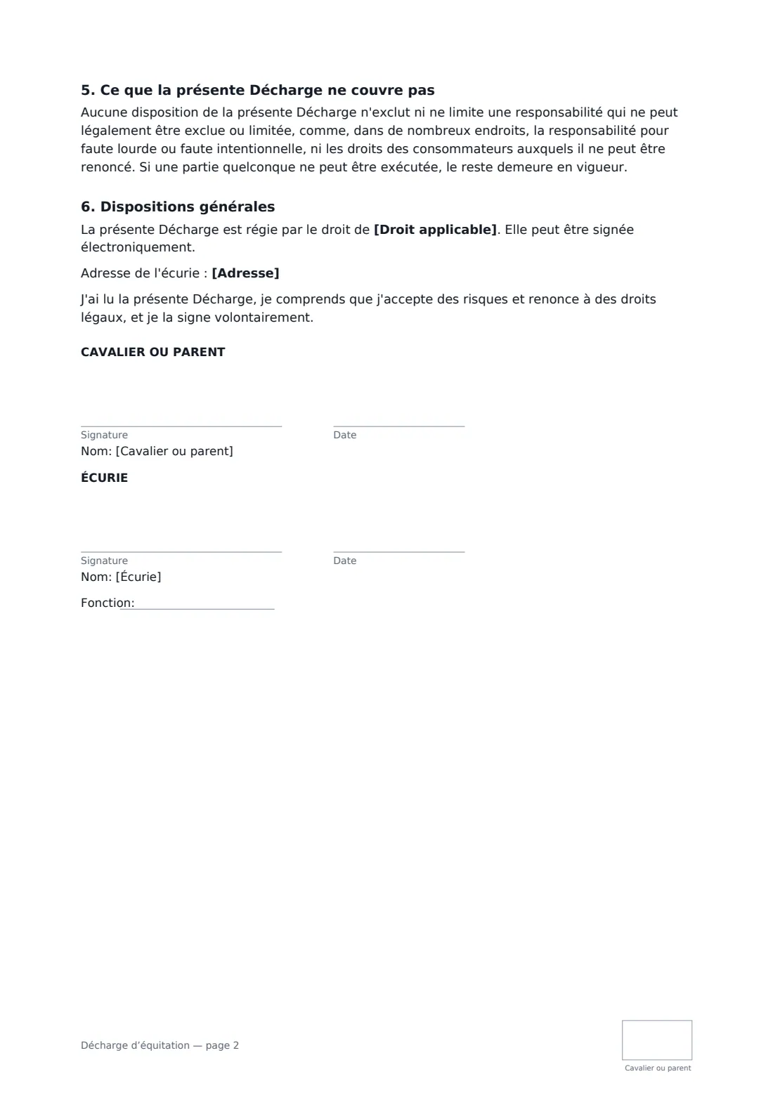 Décharge d’équitation — page 2 sur 2