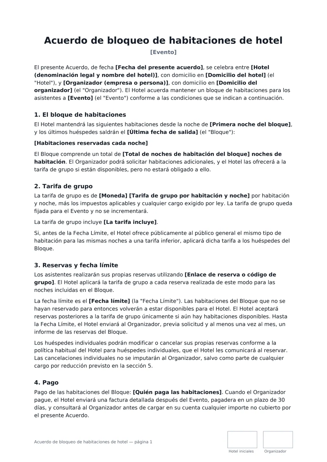 Acuerdo de bloqueo de habitaciones de hotel: página 1 de 3