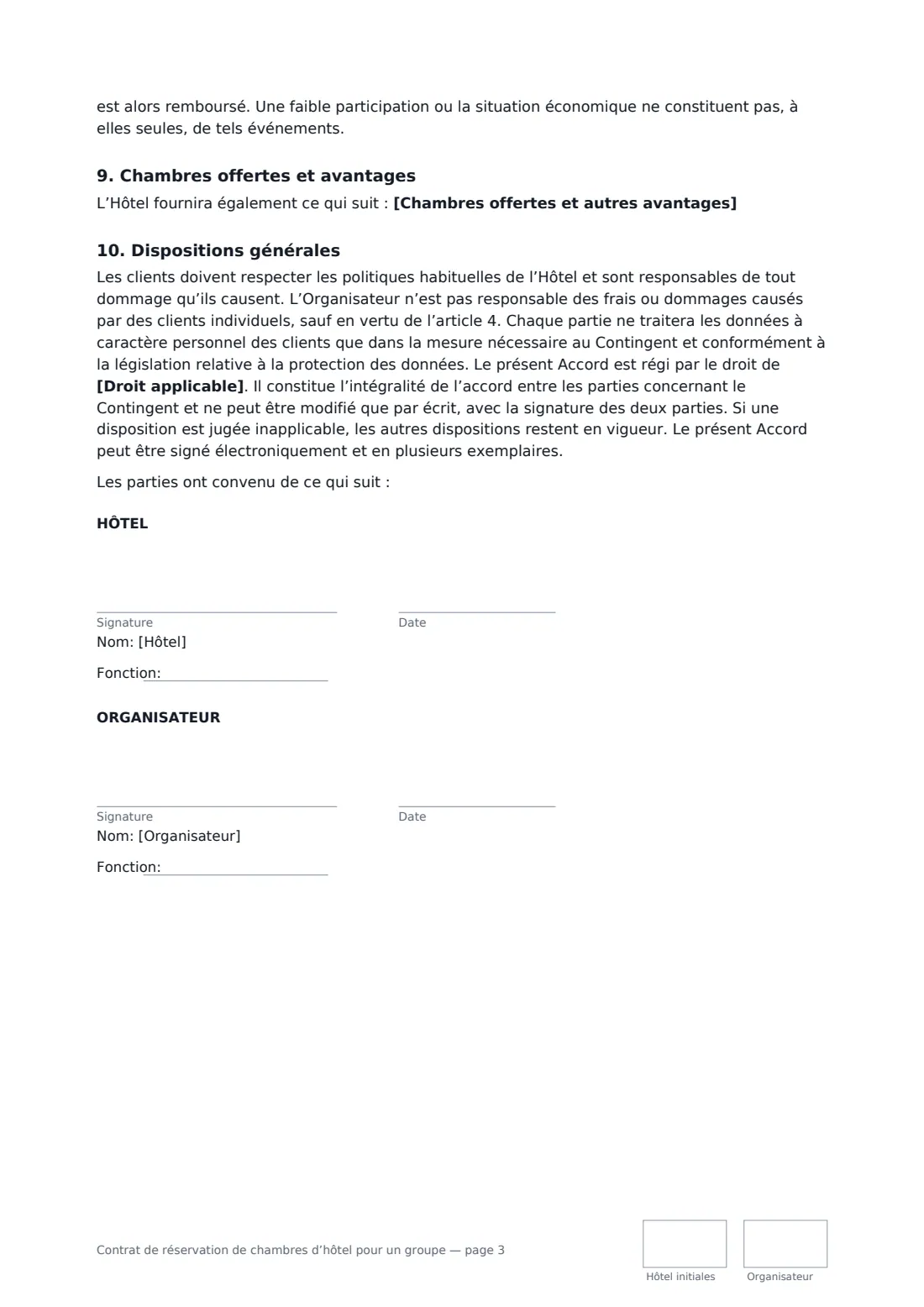 Contrat de réservation de chambres d’hôtel pour un groupe — page 3 sur 3