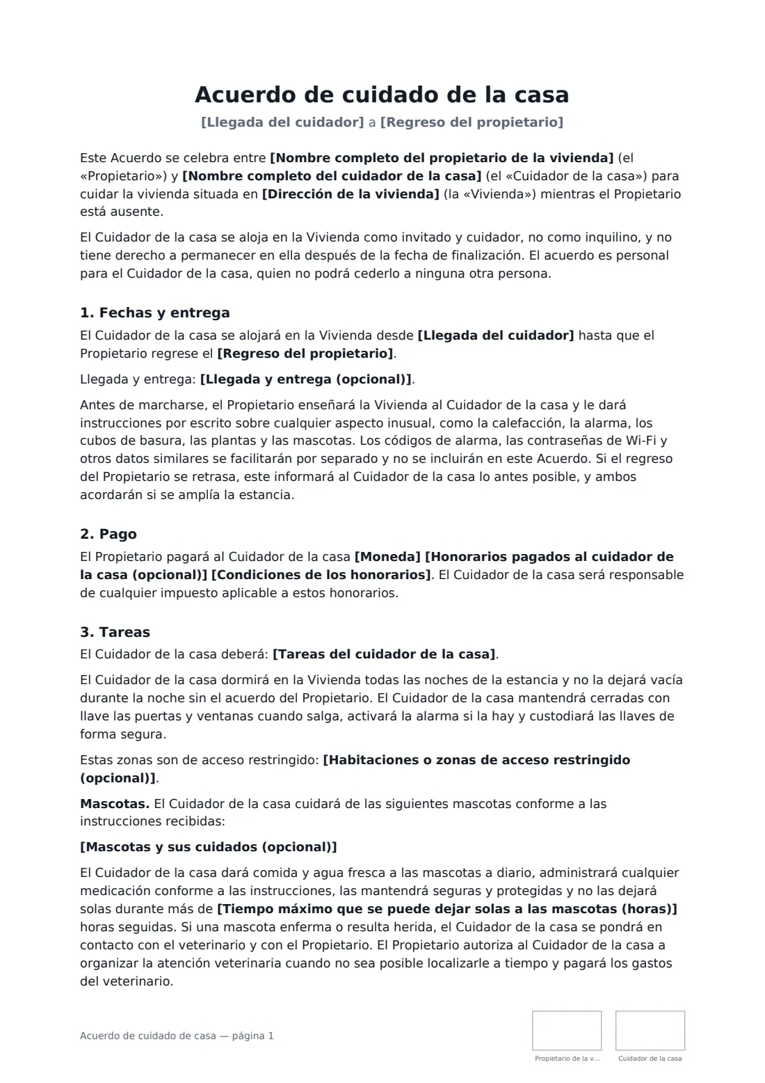 Acuerdo de cuidado de casa: página 1 de 3