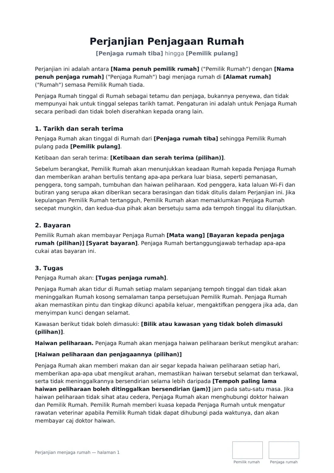 Perjanjian menjaga rumah — halaman 1 daripada 3