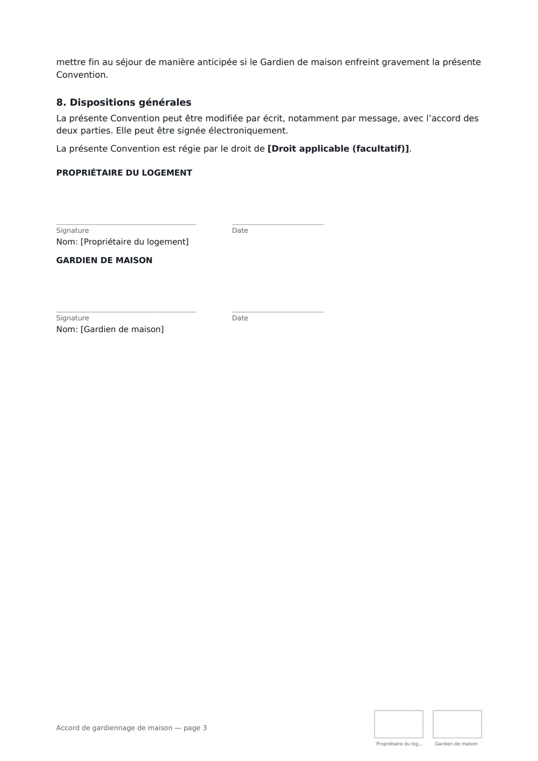 Accord de gardiennage de maison — page 3 sur 3