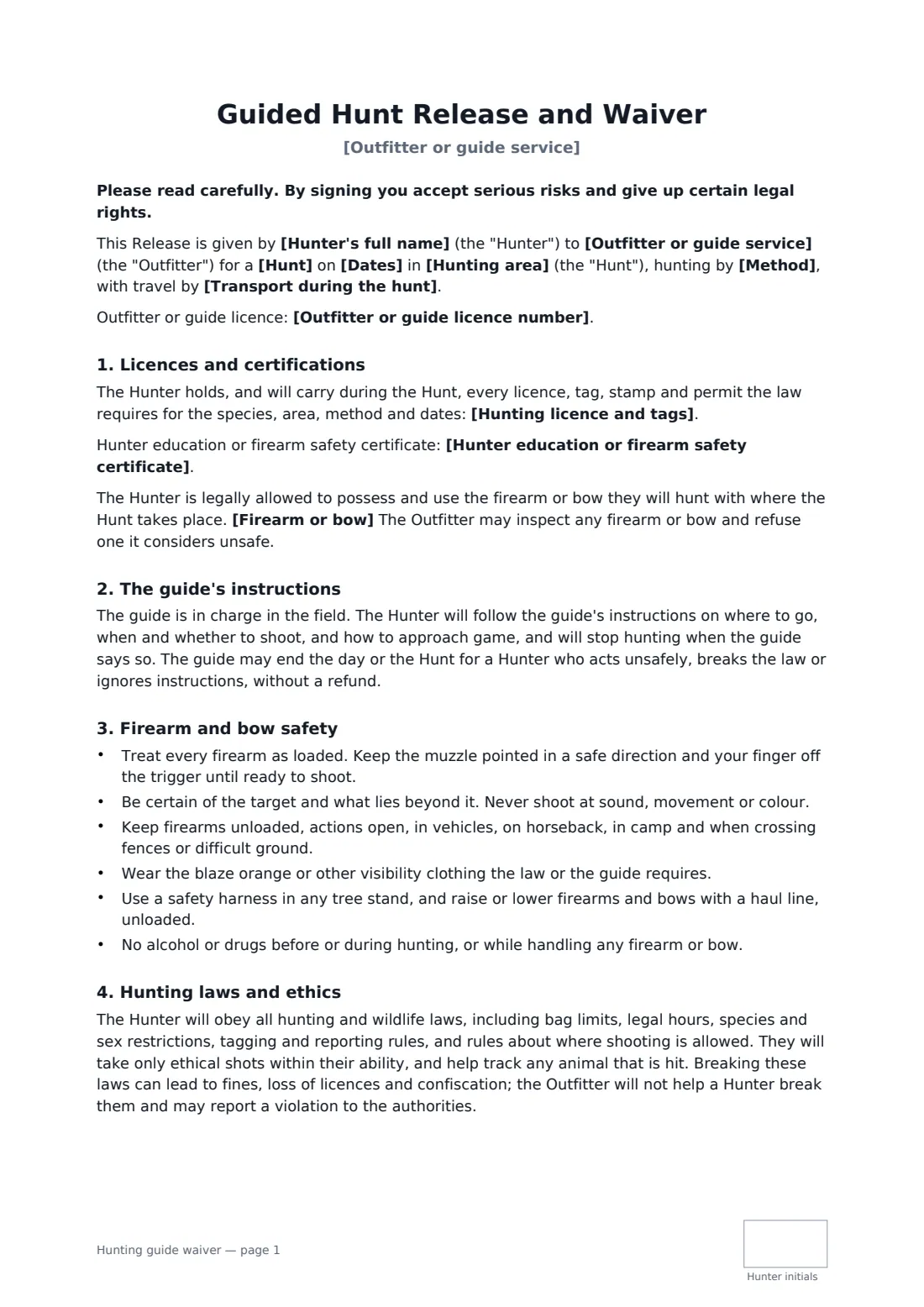 Hunting guide waiver — page 1 of 3