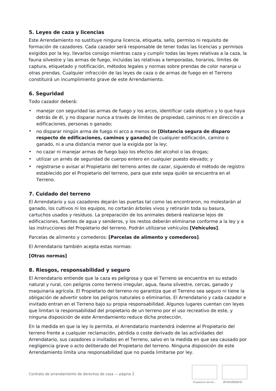 Contrato de arrendamiento de derechos de caza: página 2 de 3