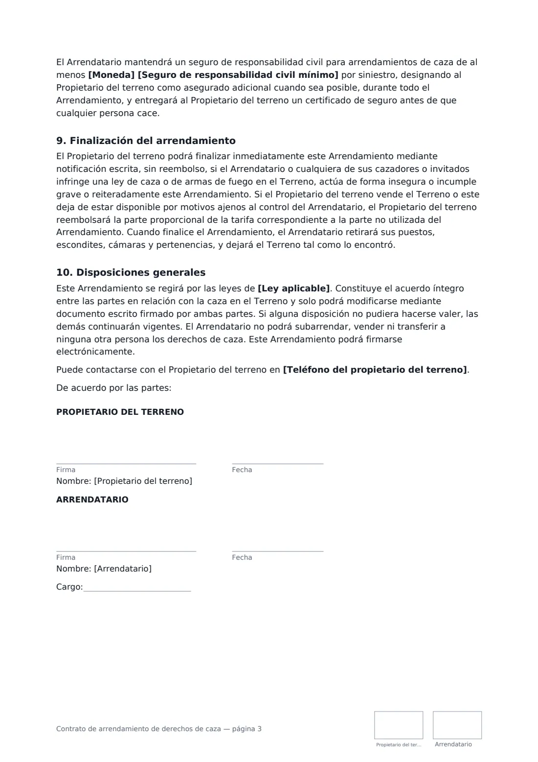 Contrato de arrendamiento de derechos de caza: página 3 de 3