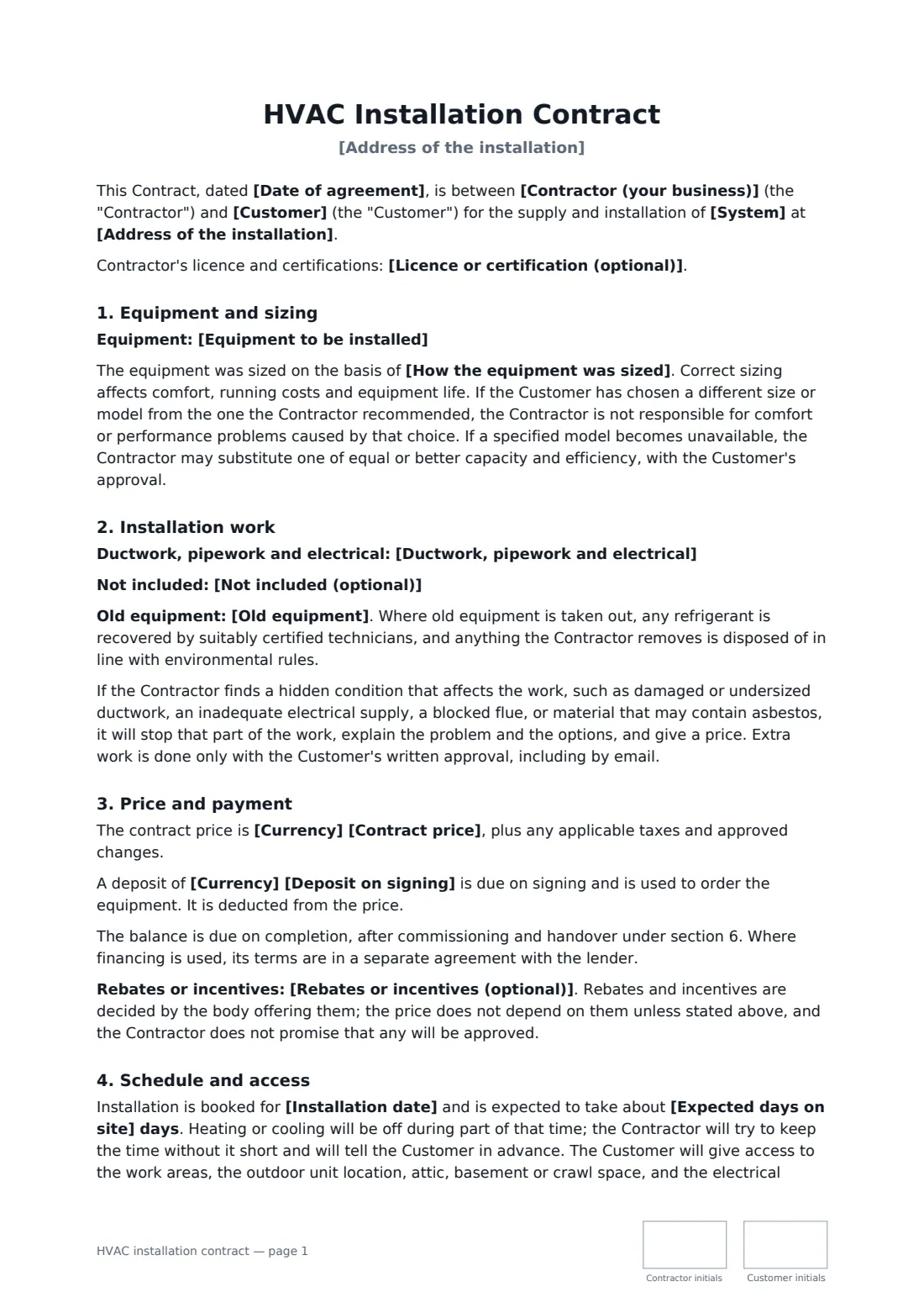 HVAC installation contract — page 1 of 3