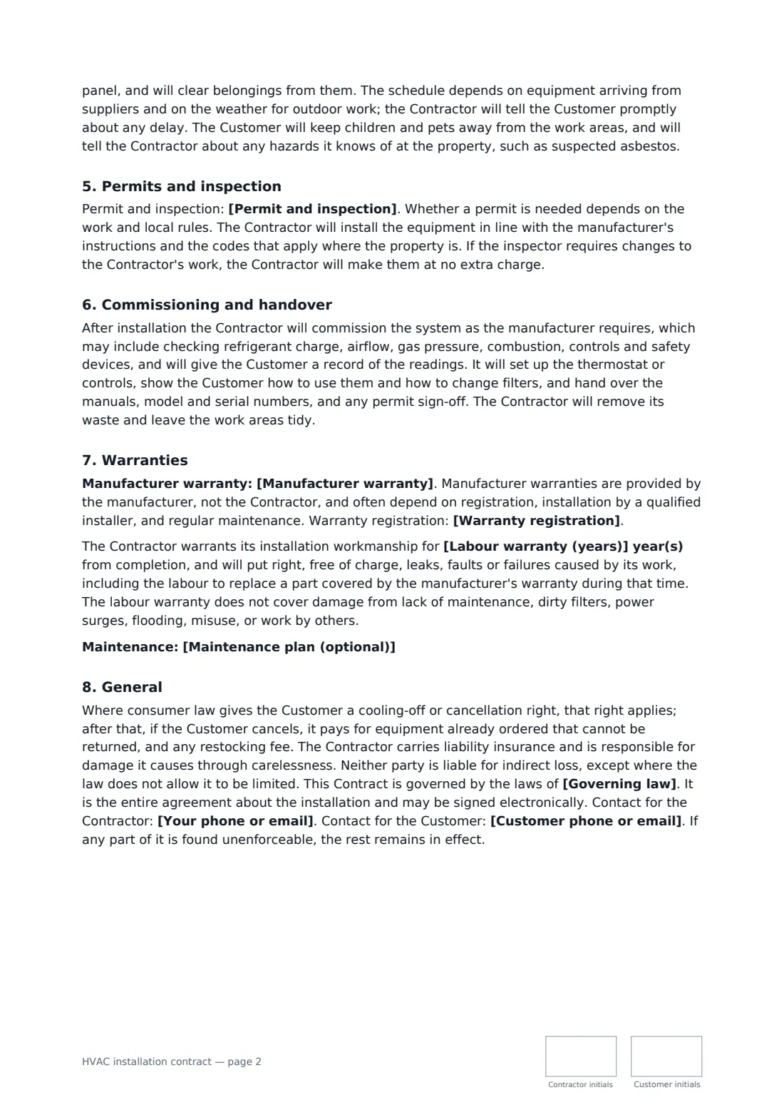 HVAC installation contract — page 2 of 3