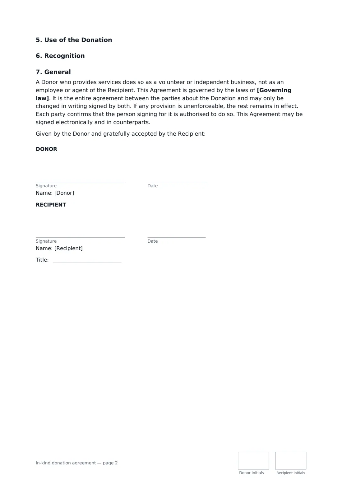 In-kind donation agreement — page 2 of 2