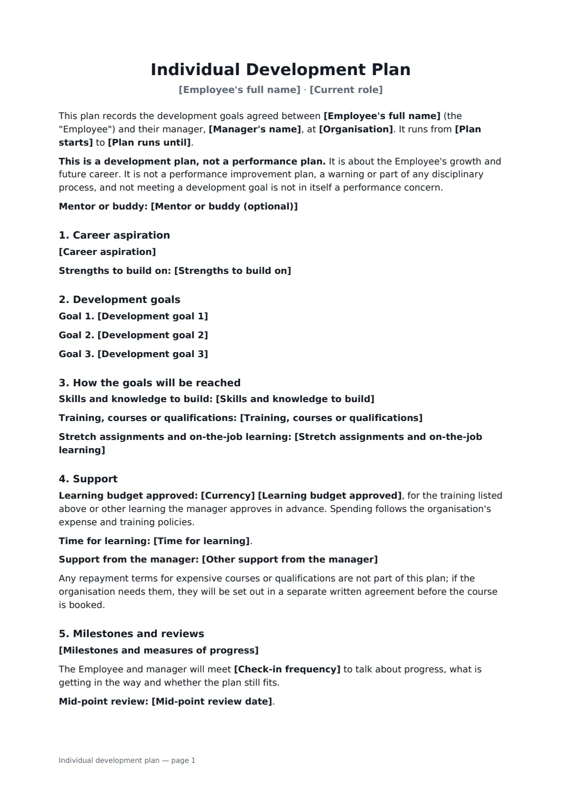 Individual development plan — page 1 of 2