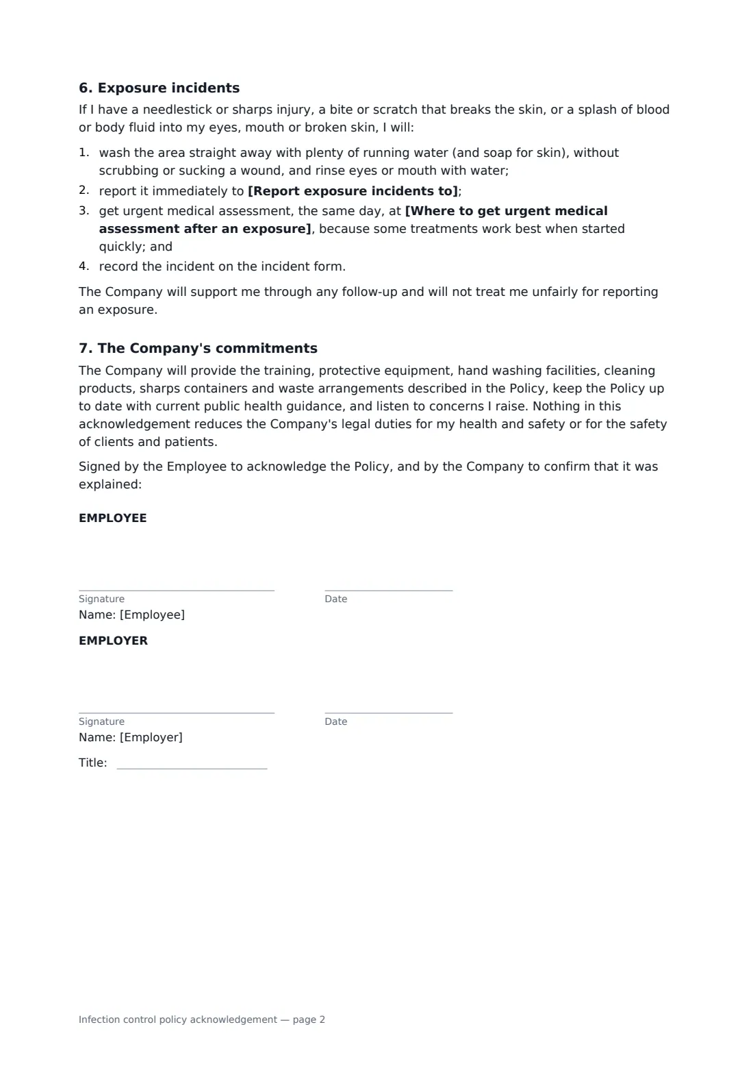 Infection control policy acknowledgement — page 2 of 2