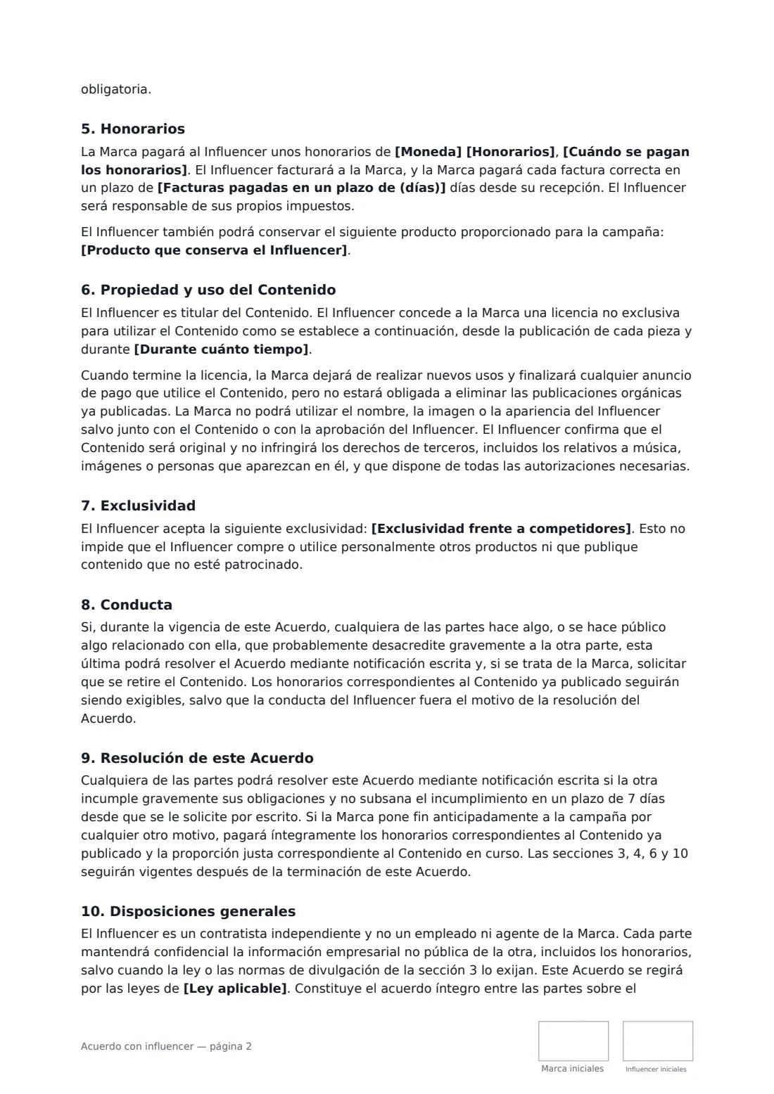 Acuerdo con influencer: página 2 de 3