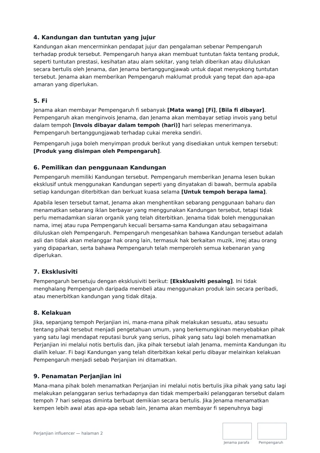 Perjanjian influencer — halaman 2 daripada 3